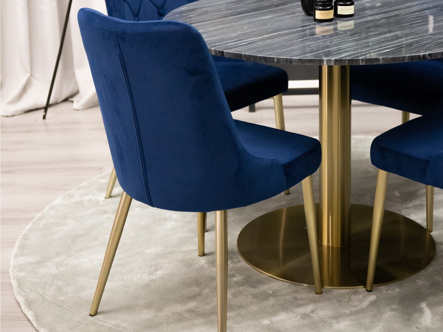 Borðstofusett Dallas 370 (Blár + Gylltur)
