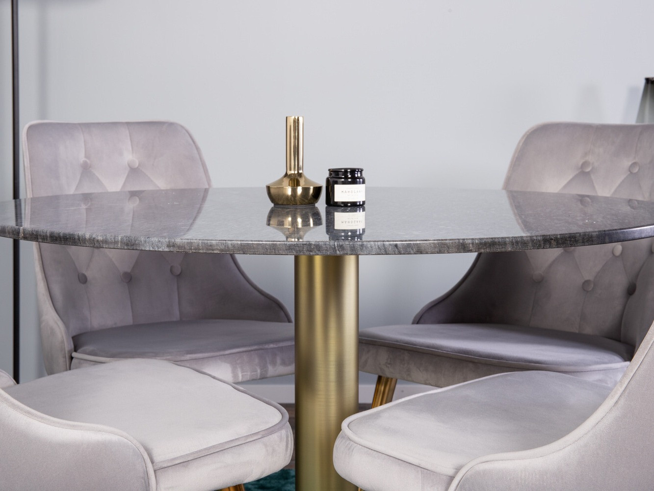 Borðstofusett Dallas 370 (Grár + Messing)