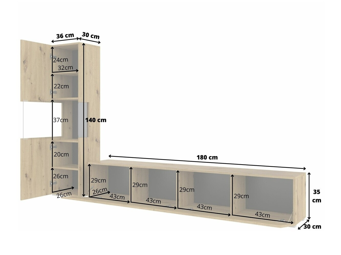 Stofusett Revmiru 105 (Hvítur + Wotan-eik)