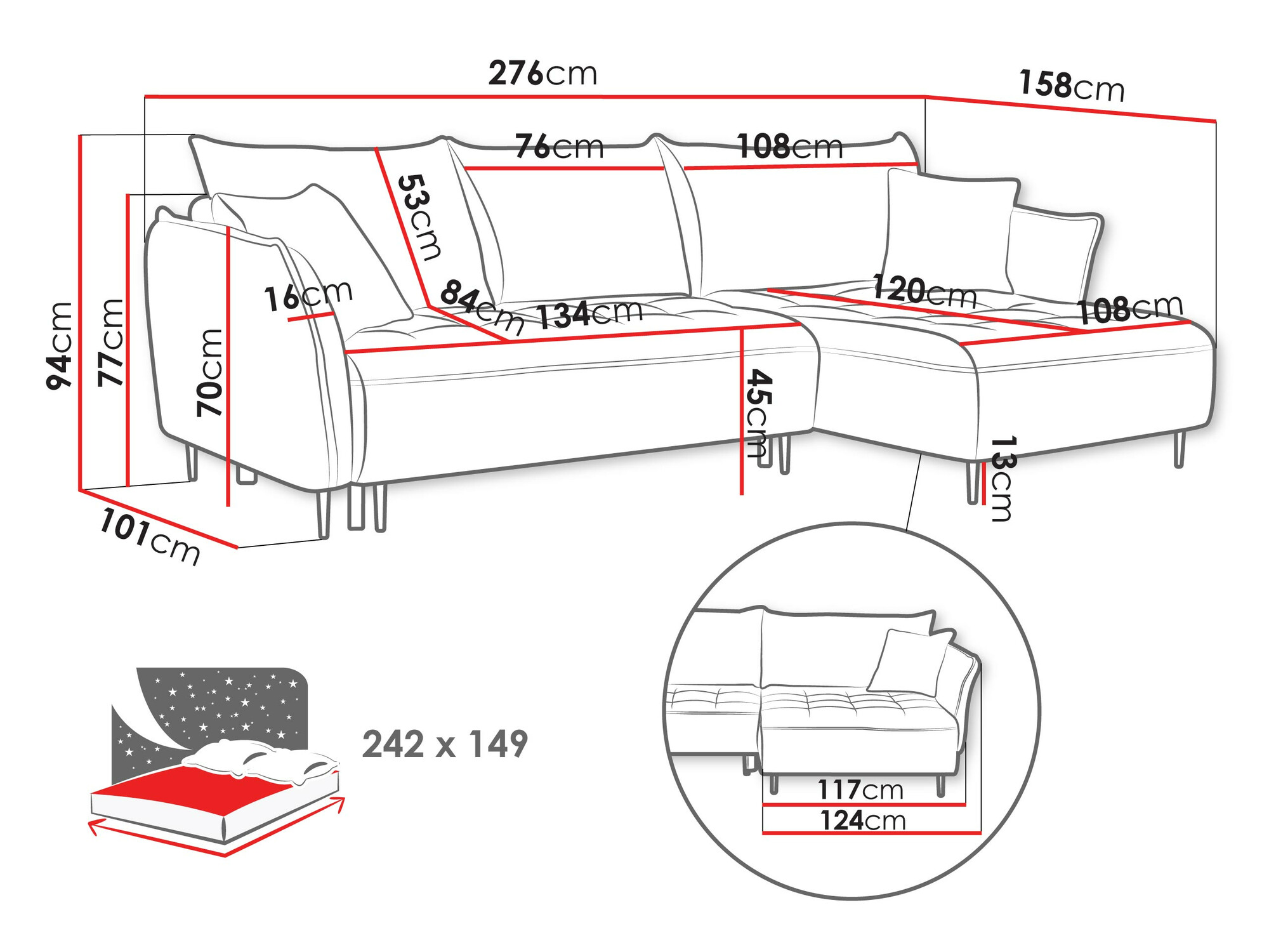 Horn­sófi TrendyNest Cervon (Onega 10)