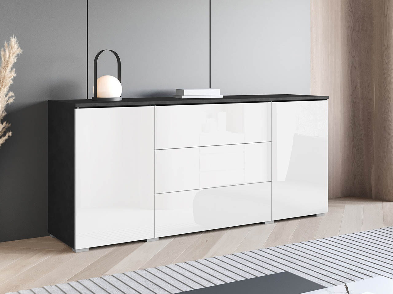 Kommóða Mirfivo 102 (Matera-grátt + Hvítt háglans)