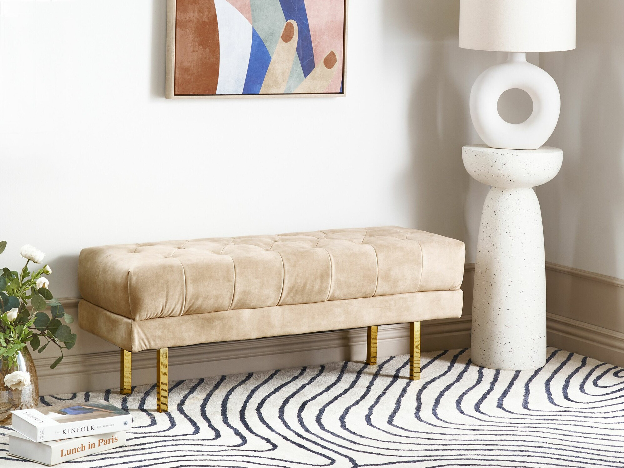 Bólstraður bekkur Berwyn 2243 (Beige)