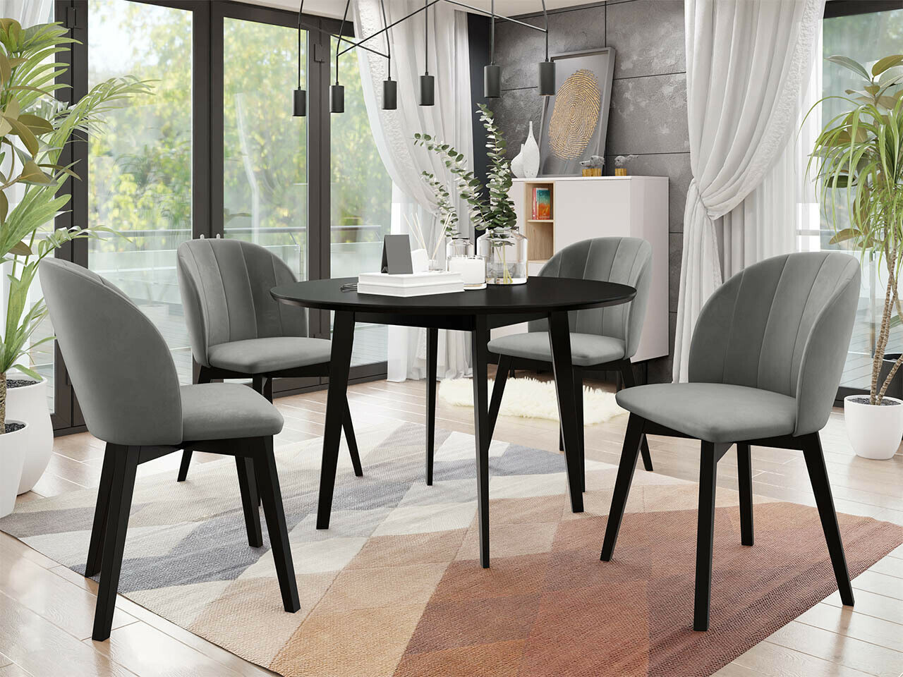 Borðstofusett Racine 136 (Svartur)
