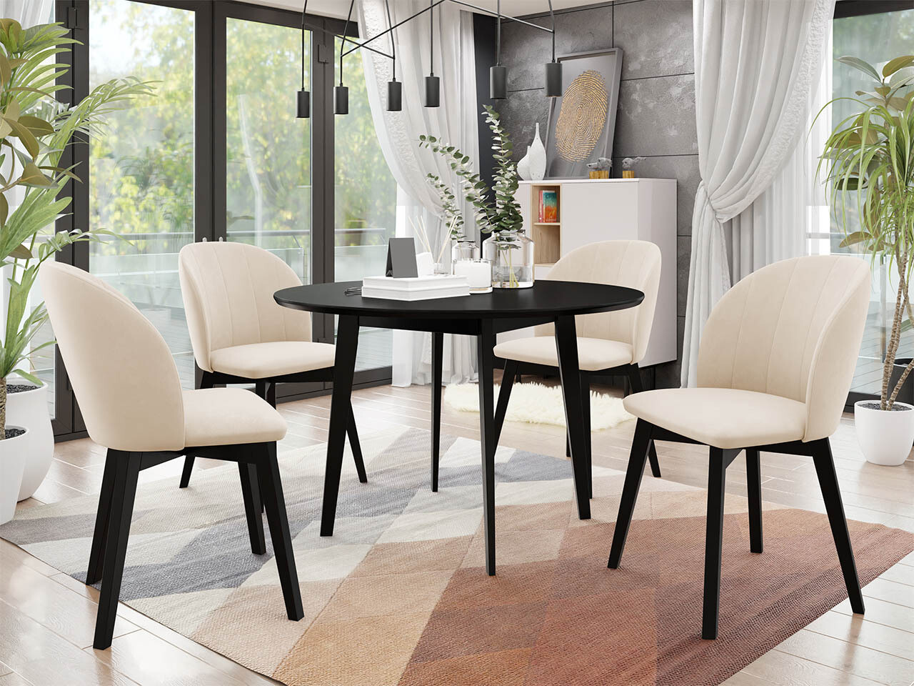 Borðstofusett Racine 136 (Svartur)
