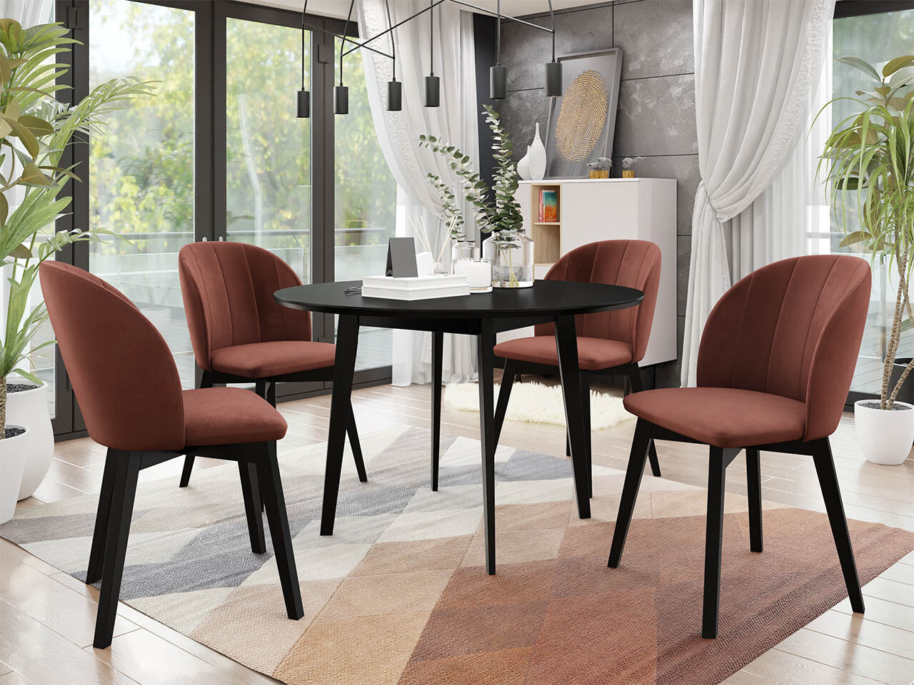 Borðstofusett Racine 136 (Svartur)