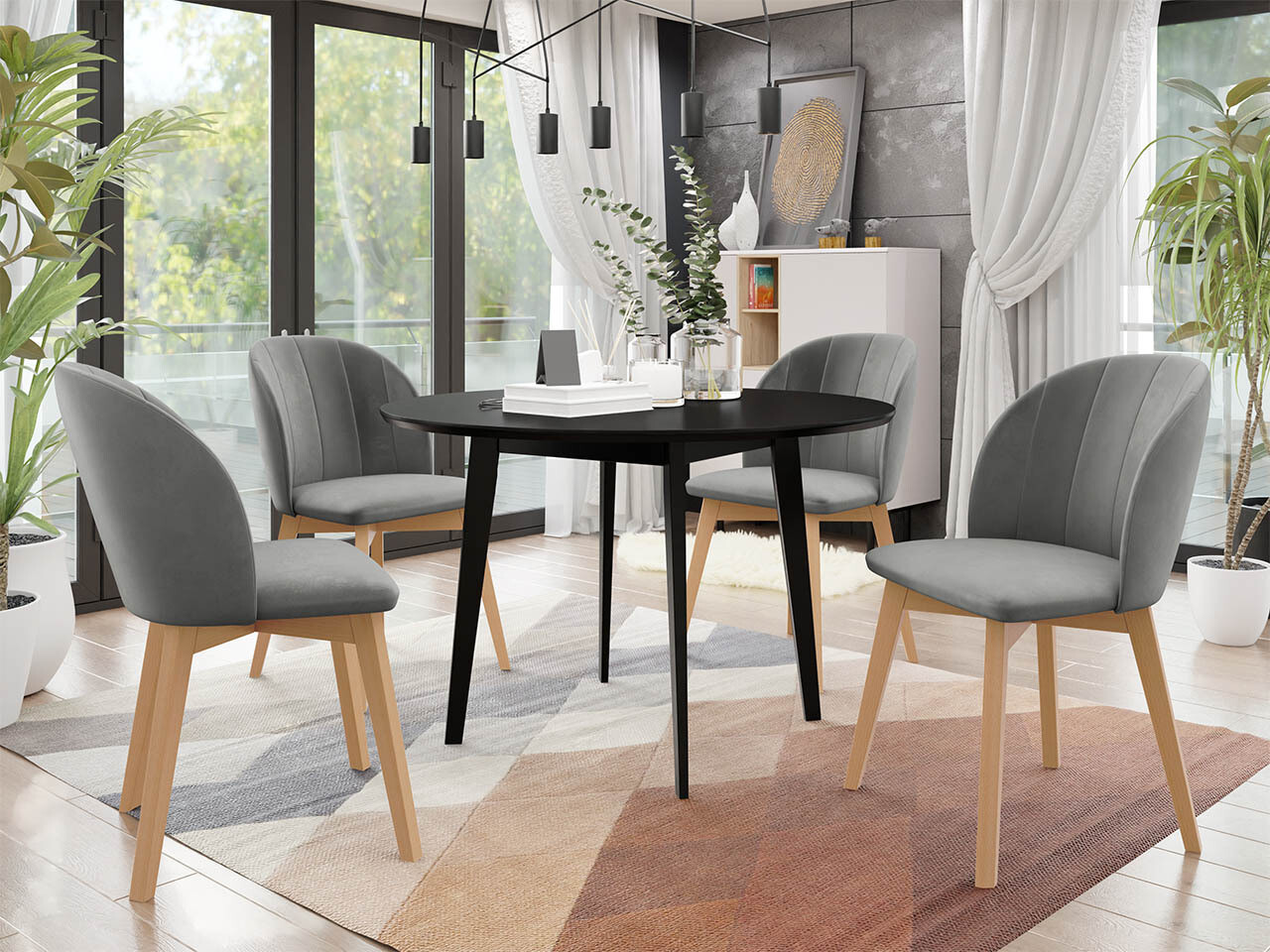 Borðstofusett Racine 136 (Svartur)