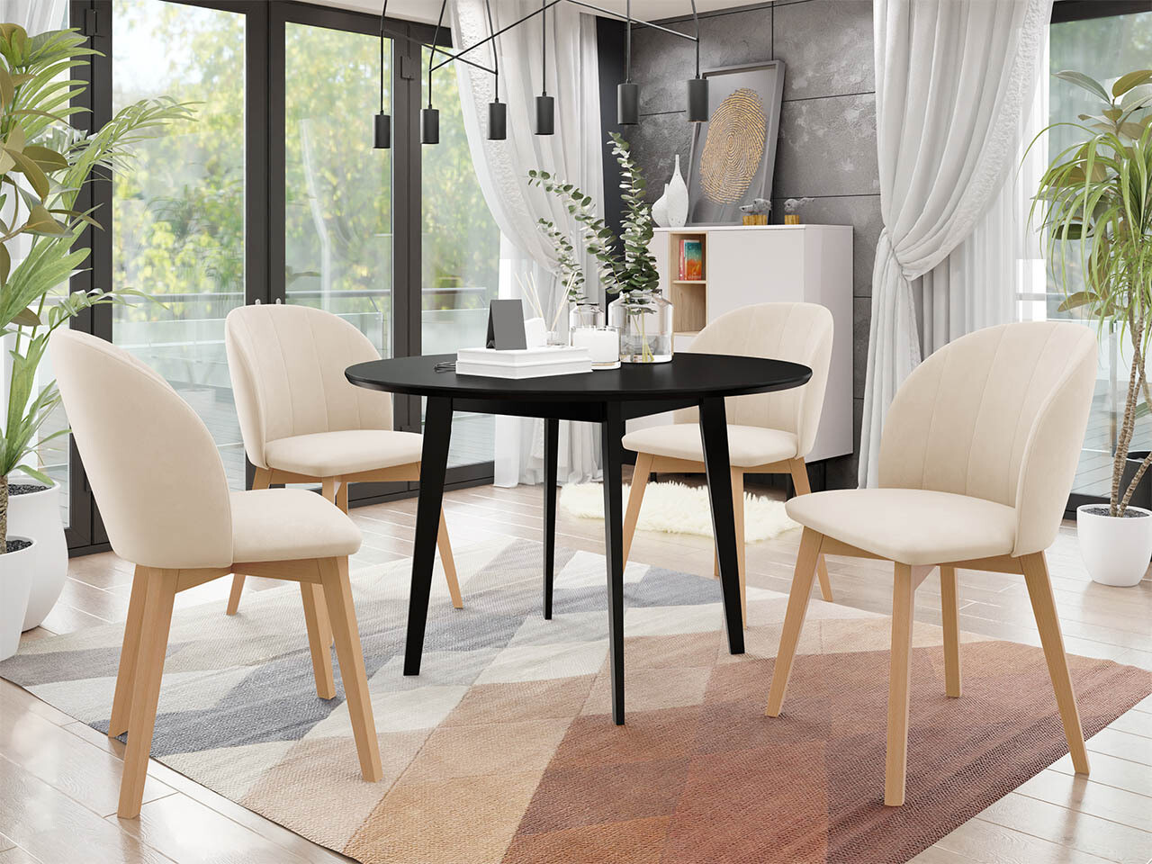 Borðstofusett Racine 136 (Svartur)