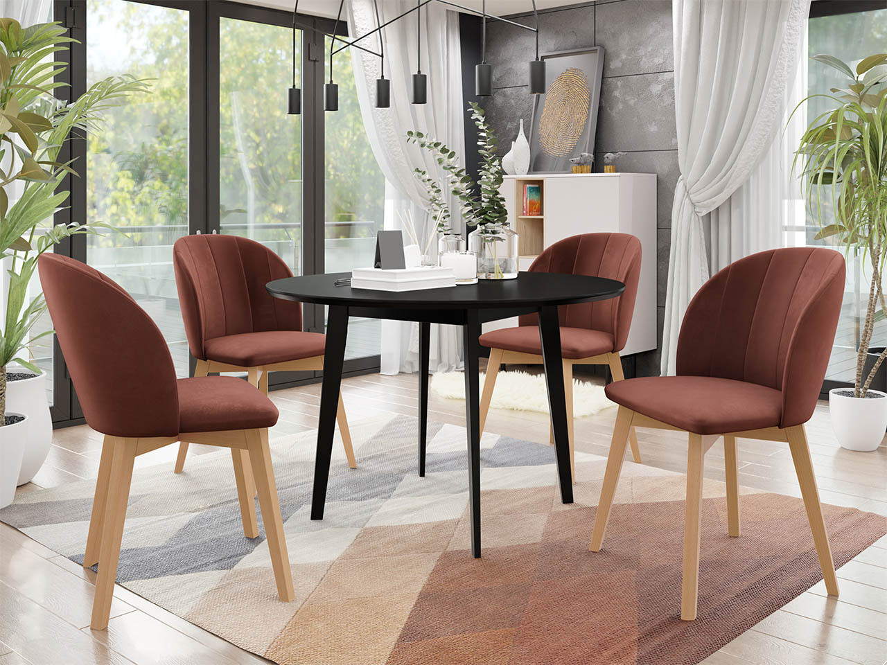 Borðstofusett Racine 136 (Svartur)