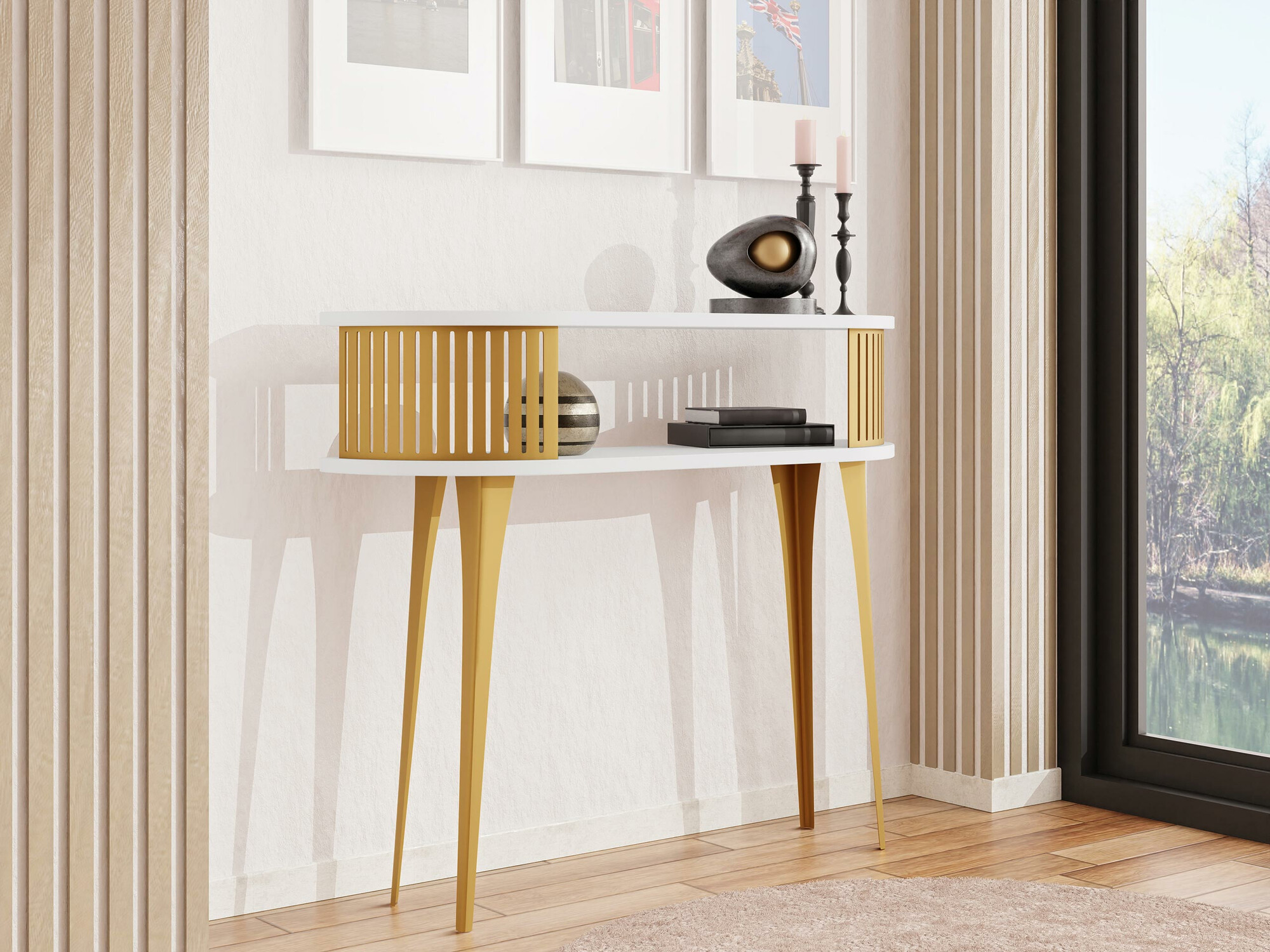 Console borð Vitum I (Gylltur + Hvítur)
