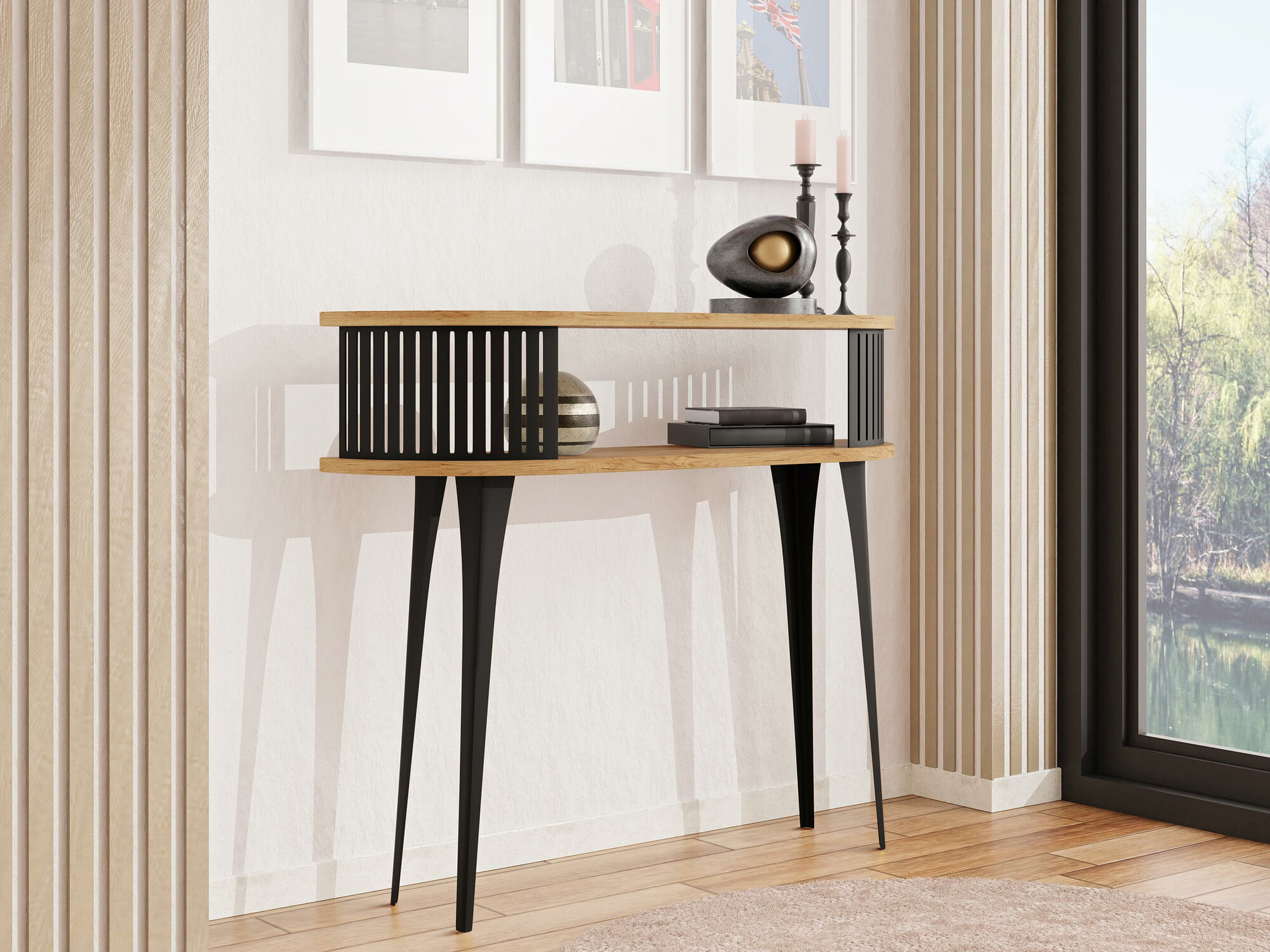 Console borð Vitum (Svartur + Craft-gyllt eik)