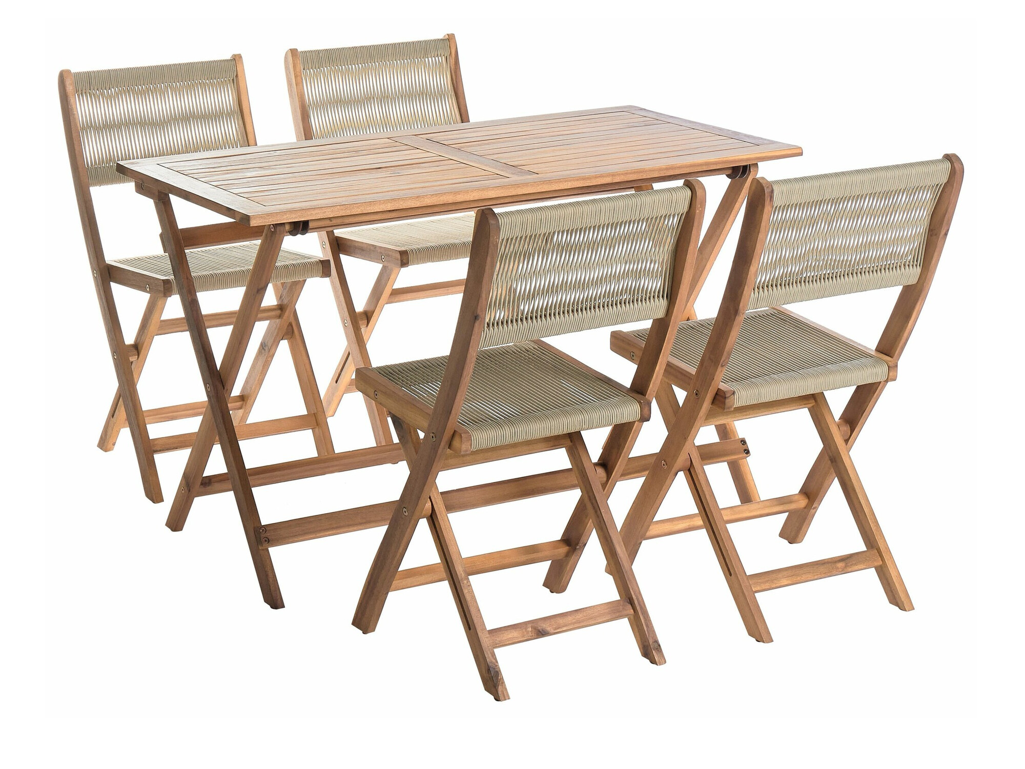 Borð og stólasett Bensevu 100 (Akasía + Beige)