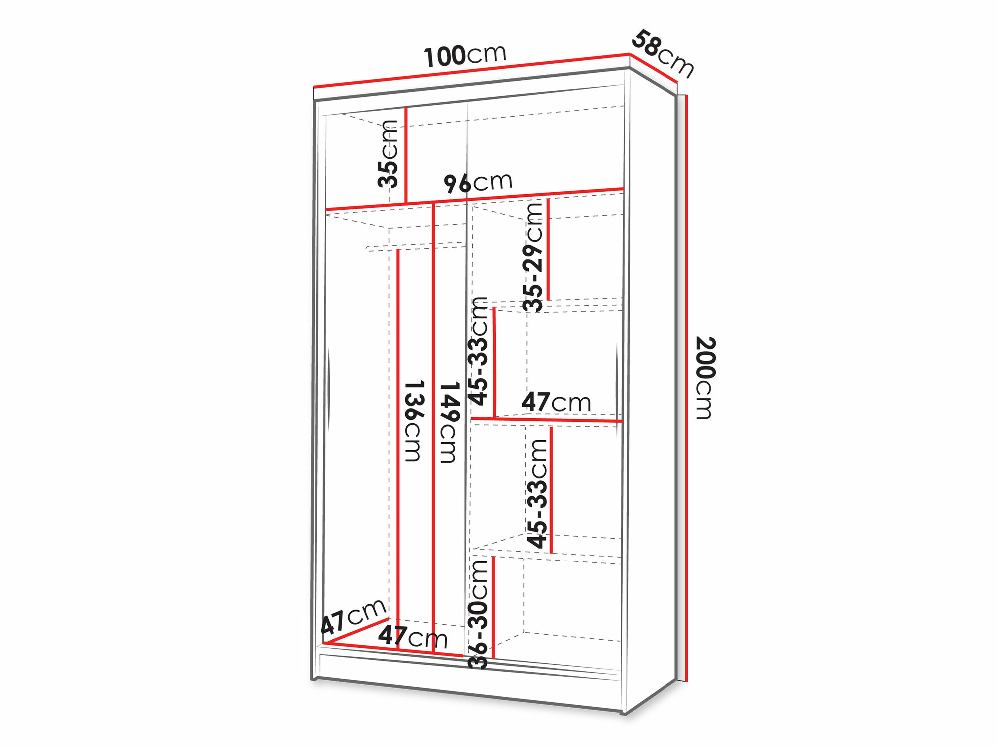 Fataskápur Closico Structor VI (Svartur + Hvítur)