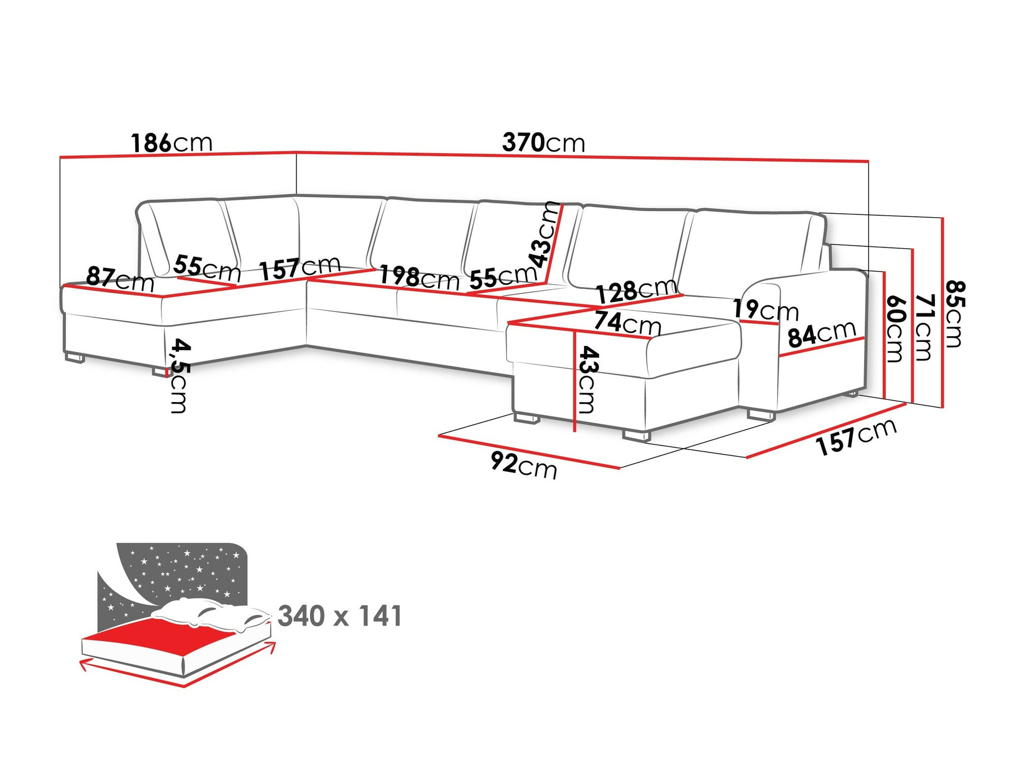 Horn­sófi Comfivo Flumen I (Soft 011 + Majorka 03)