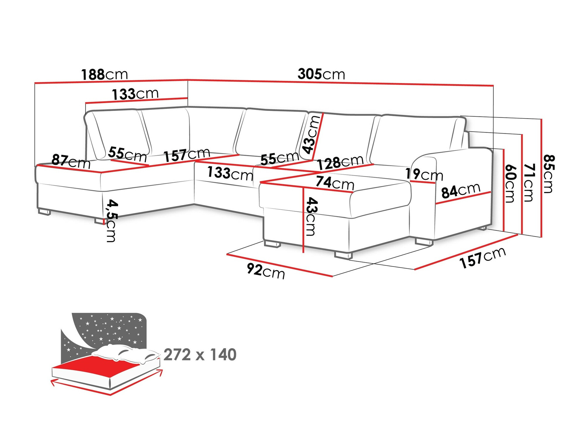 Horn­sófi Comfivo Flumen (Soft 017 + Lux 06)