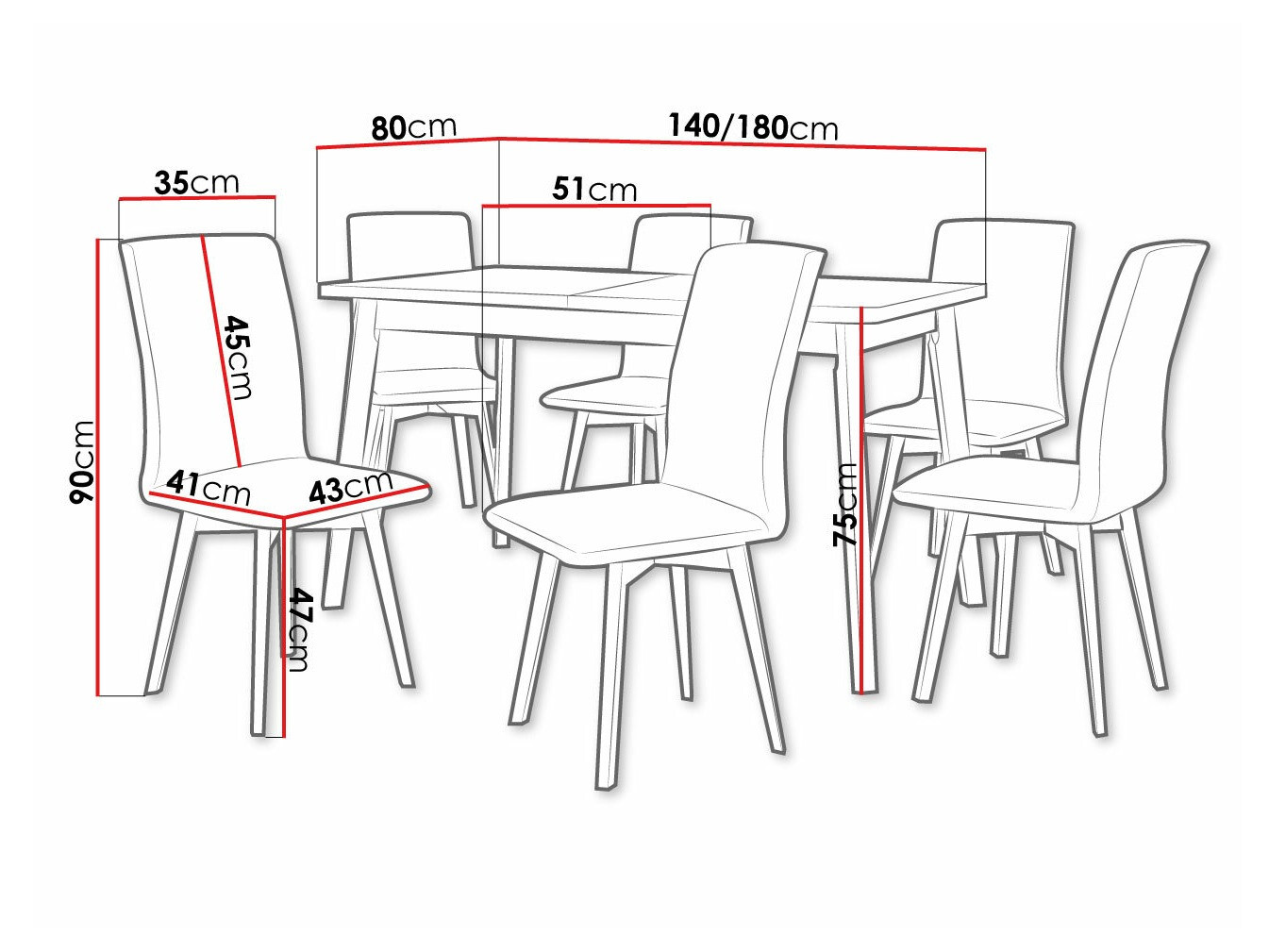 Borðstofusett Victorville 292 (Hvítur + Svartur)