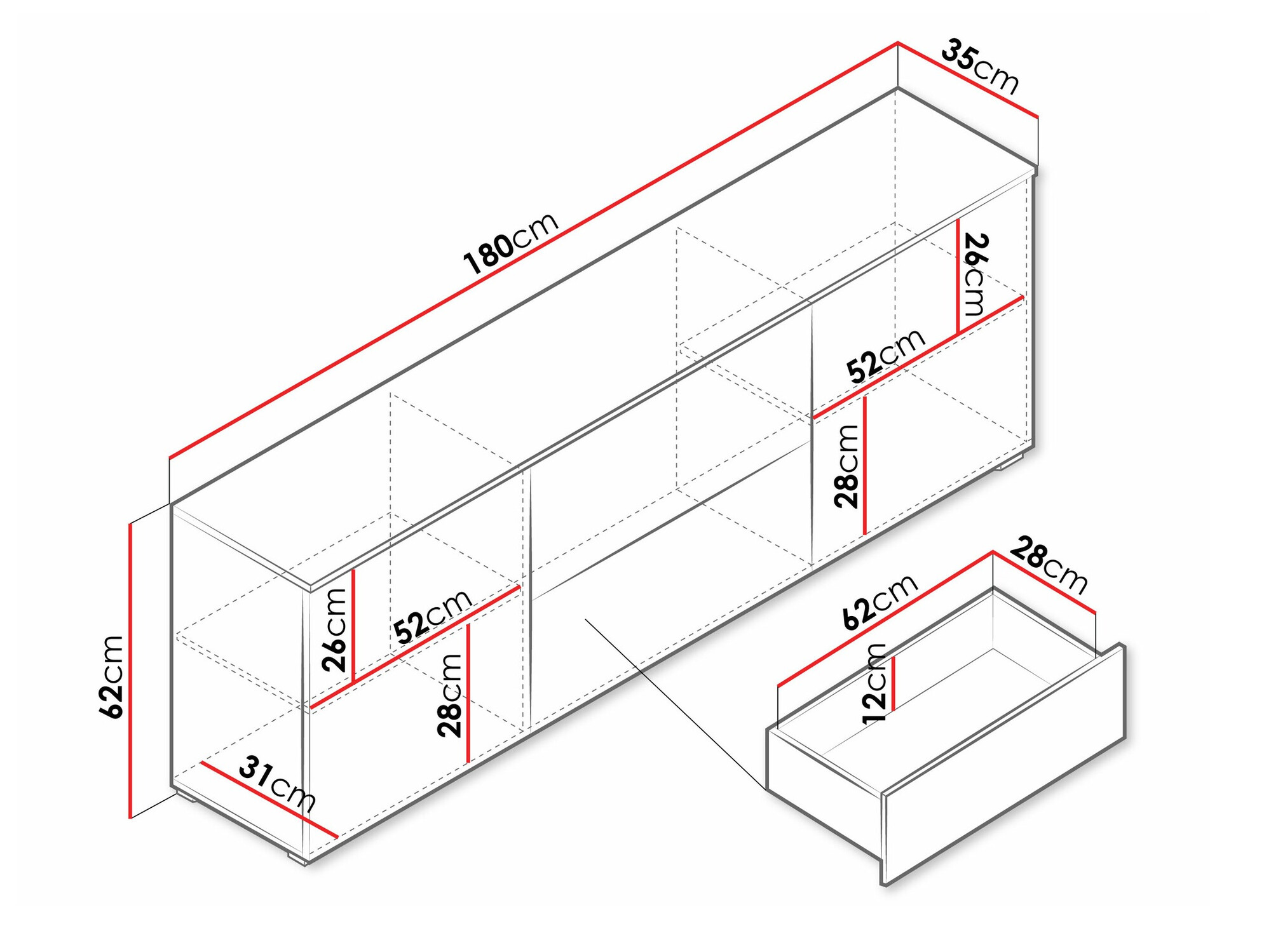Sjónvarpsskápur Mirfivo 104 (Matera-grátt + Hvítt háglans)