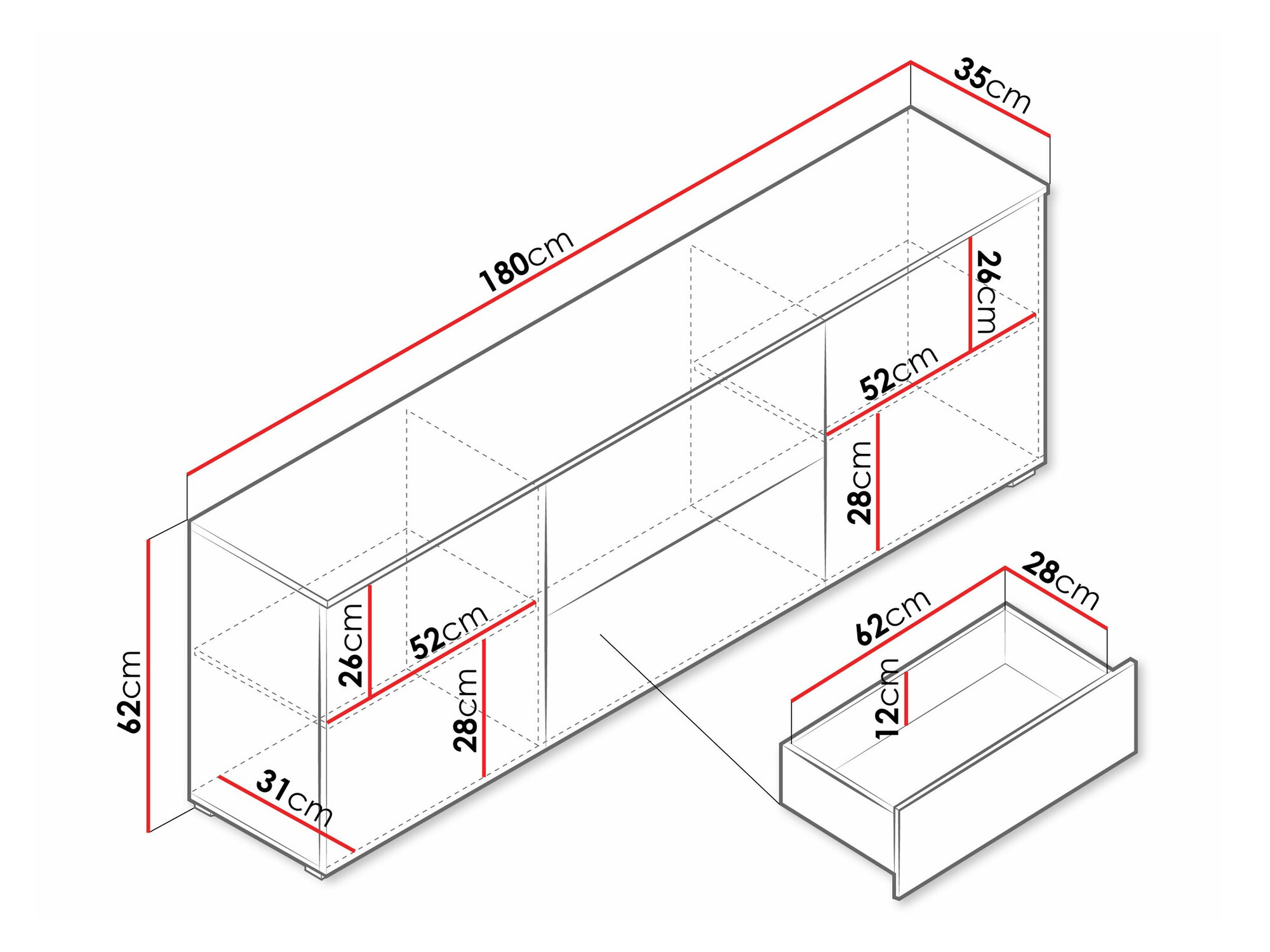 Sjónvarpsskápur Mirfivo 104 (Matera-grátt + Hvítt háglans)