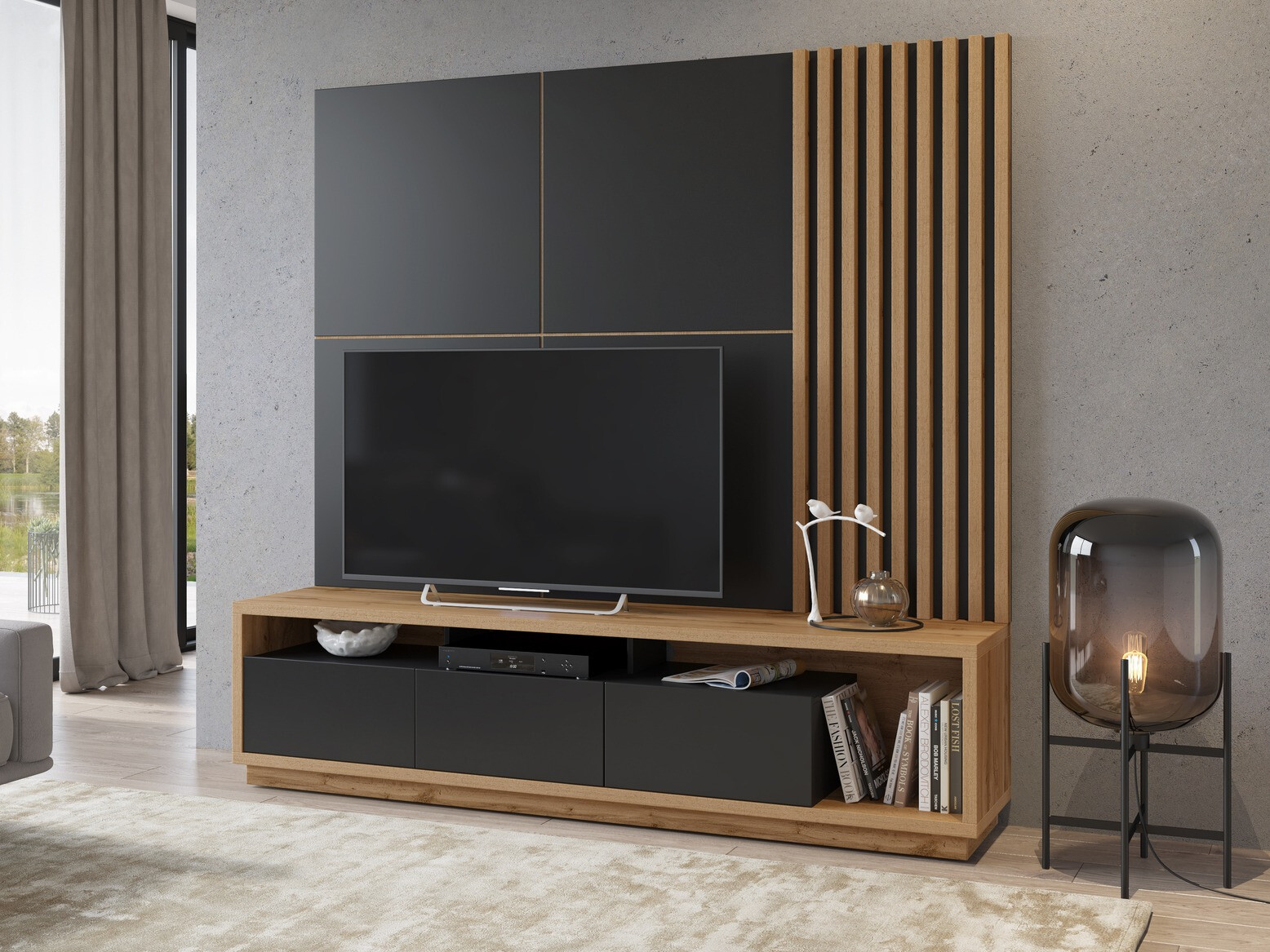 Stofusett Austin 360 (Wotan-eik + Svartur + Matt svart)