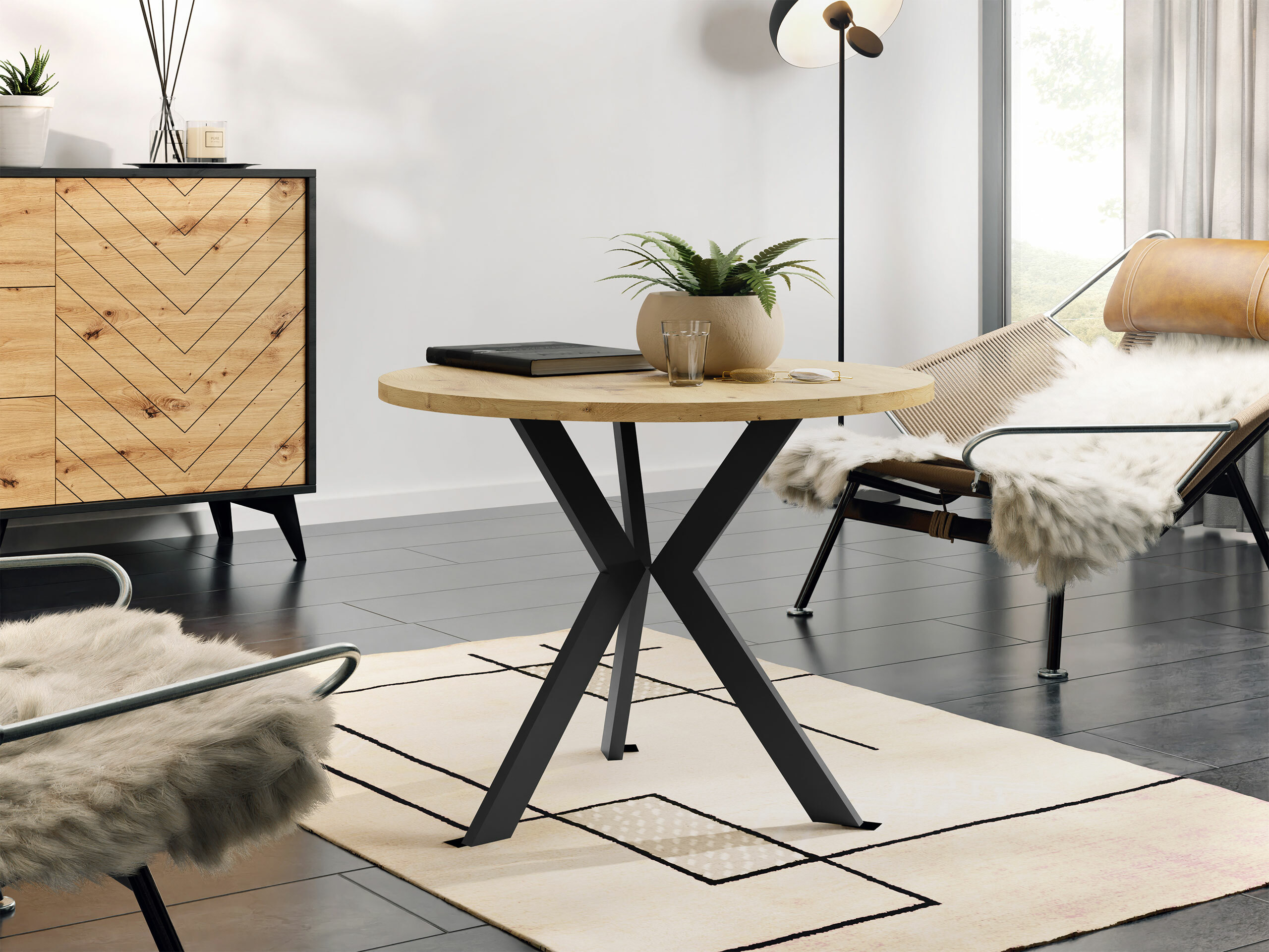 Sófaborð Dearborn 106 (Artisan-eik + Svartur)