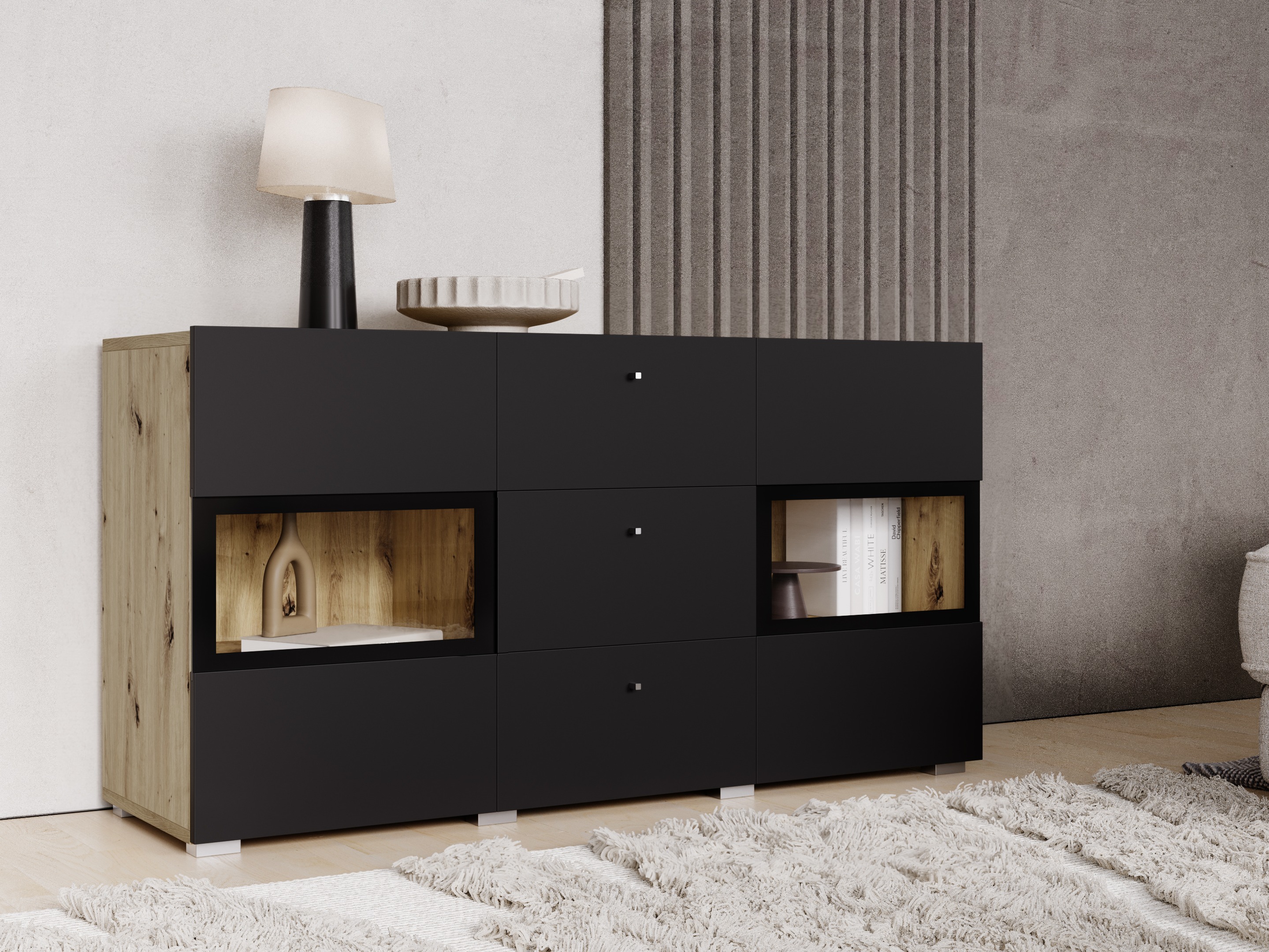 Kommóða Serodeu 101 (Artisan-eik + Matt svart)