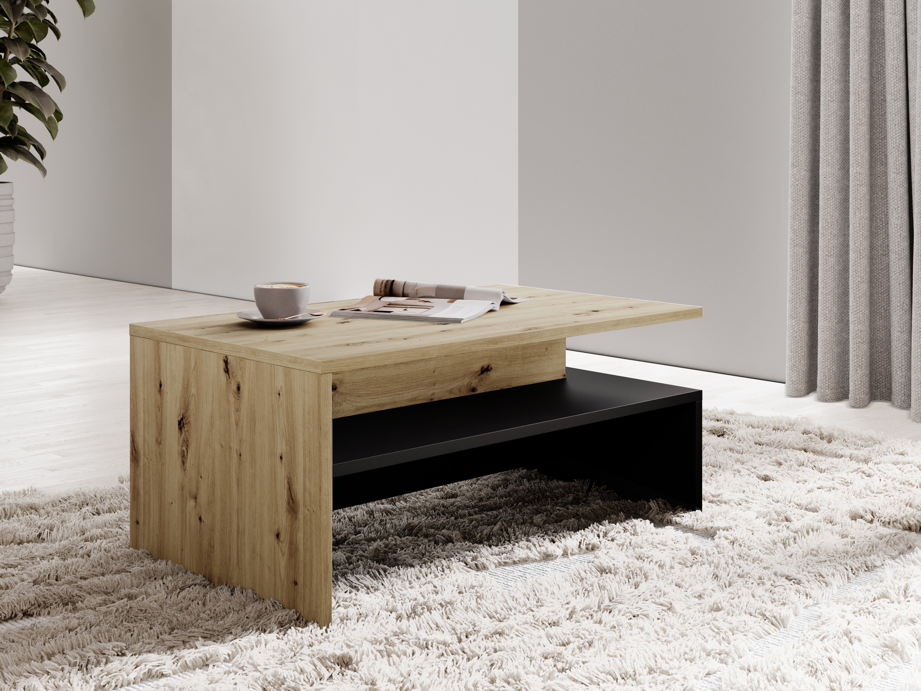 Sófaborð Serodeu 103 (Artisan-eik + Matt svart)