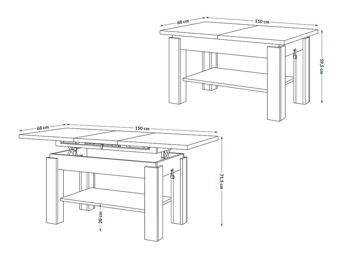 Fjölnota sófaborð Glendale 100 (Craft-gyllt eik)