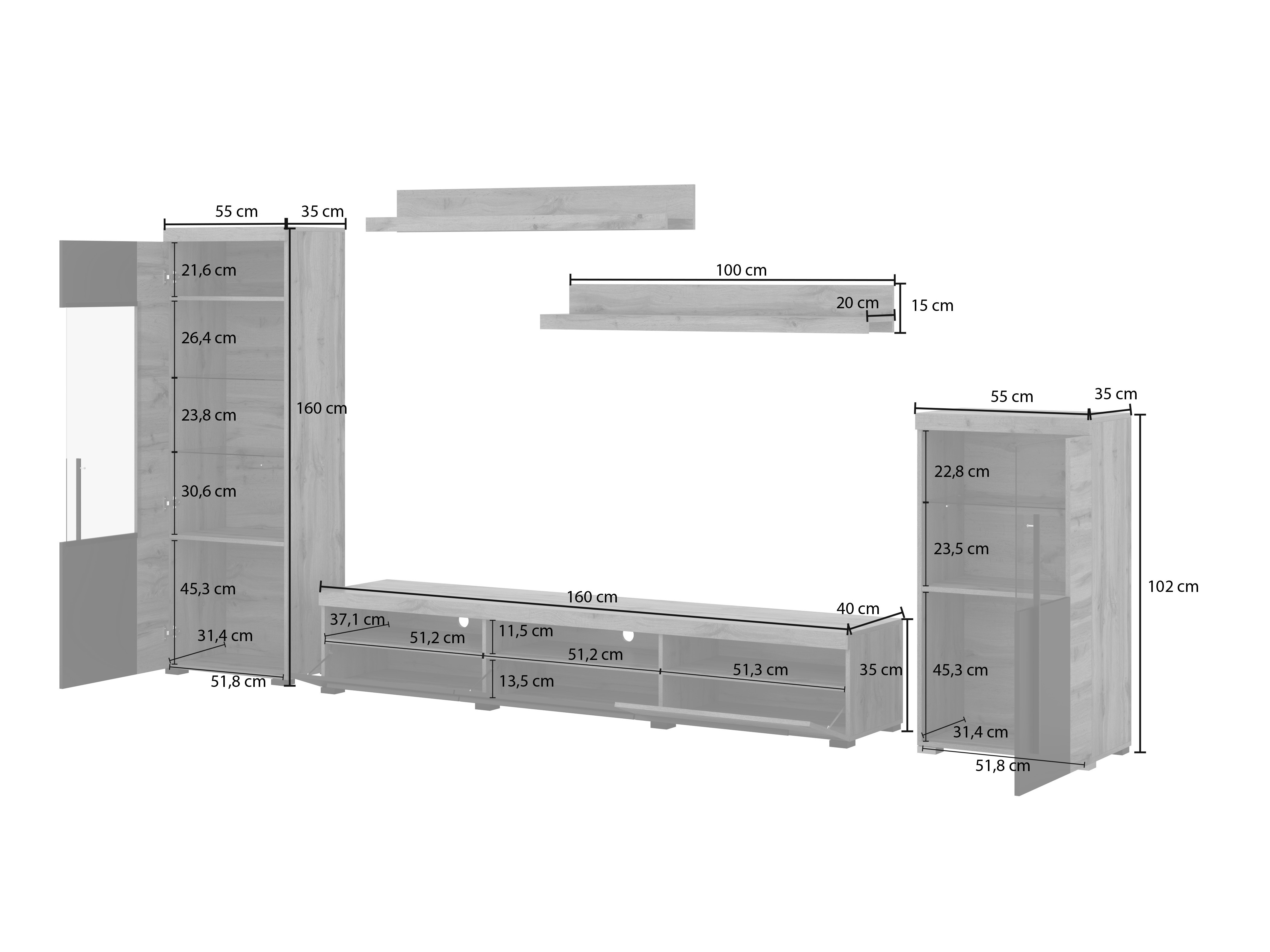 Stofusett Sorciro 103 (Svartur + Wotan-eik)