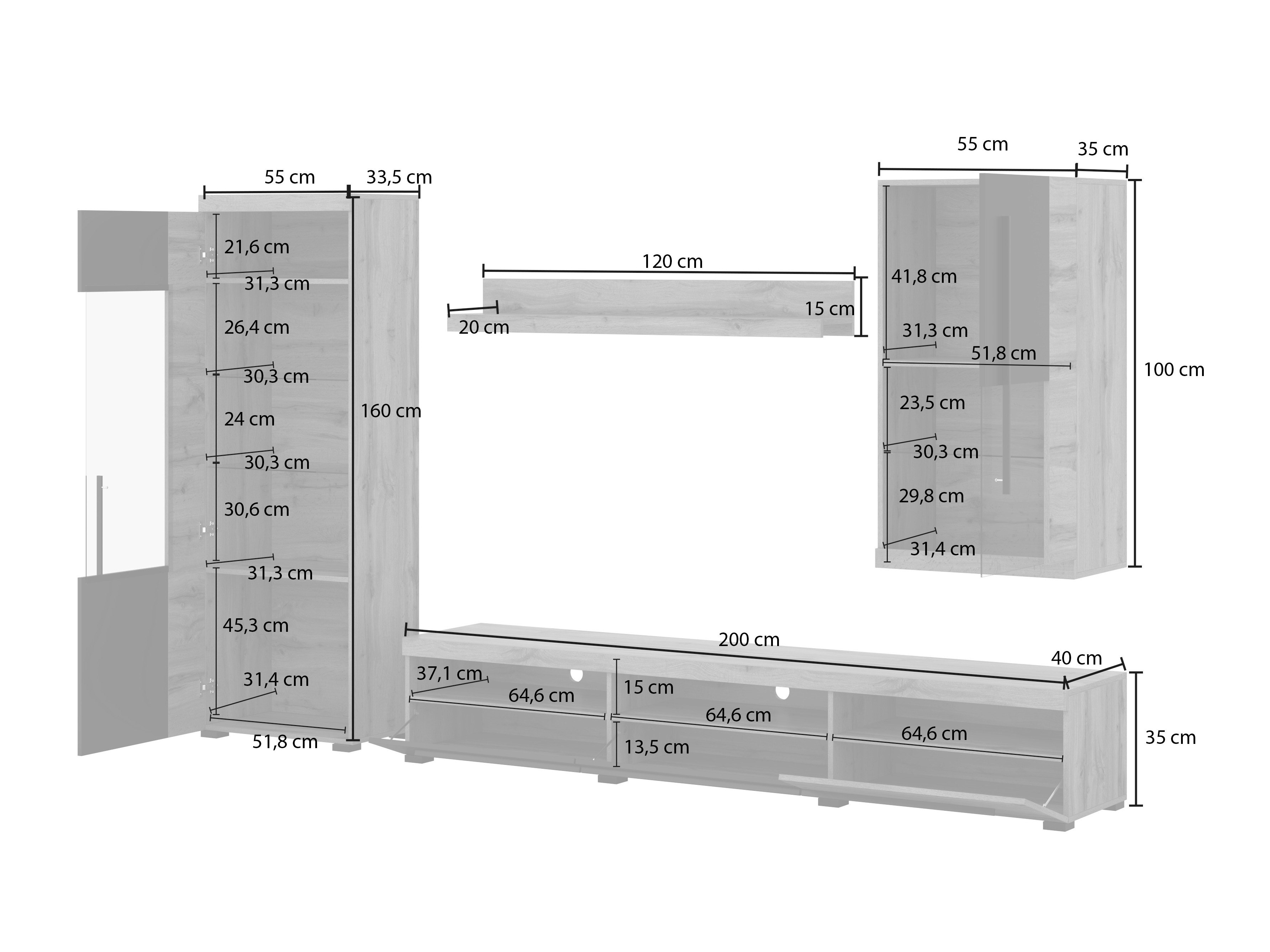 Stofusett Sorciro 105 (Svartur + Wotan-eik)