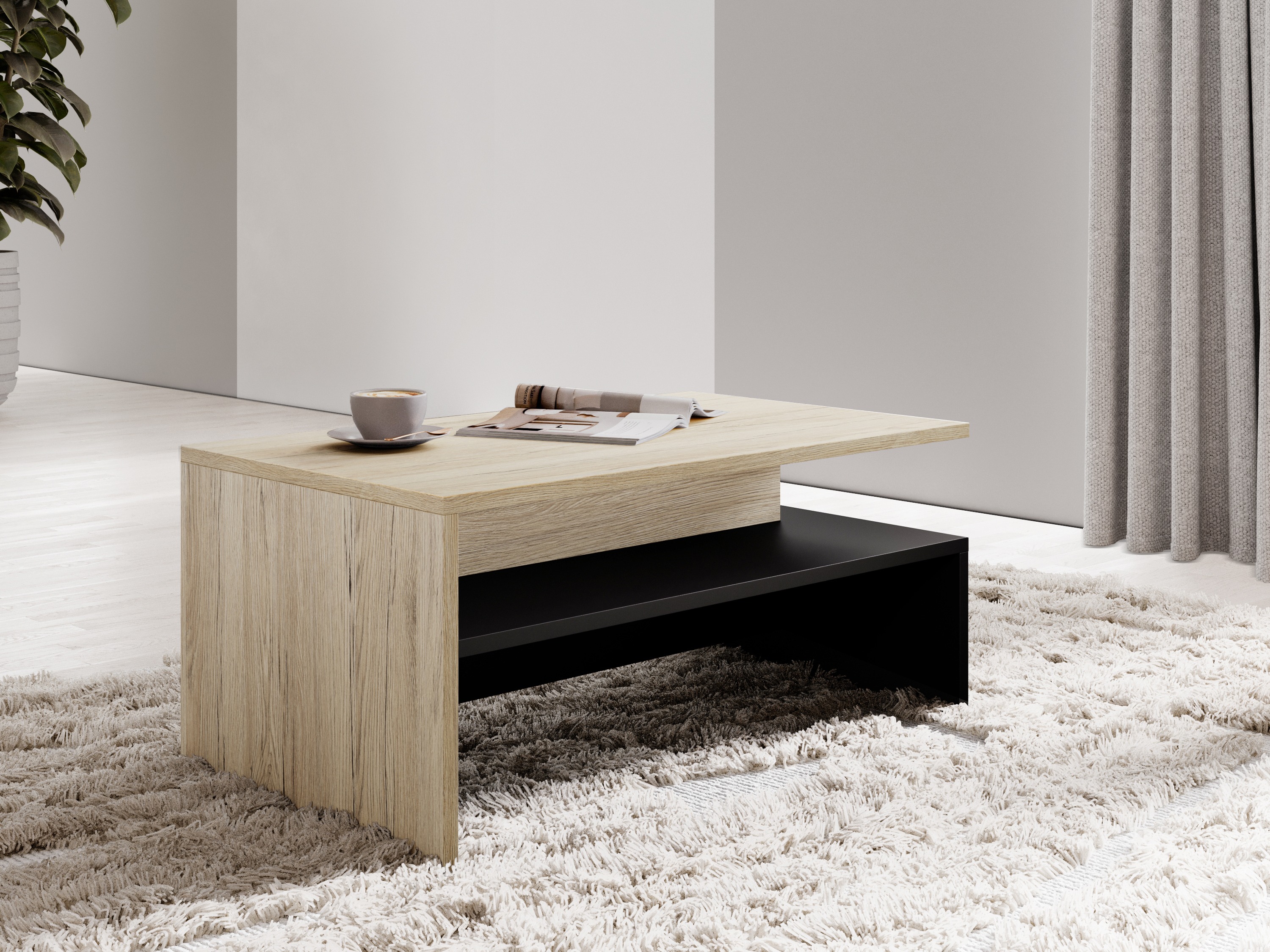 Sófaborð Serodeu 103 (San Remo-eik + Svartur)