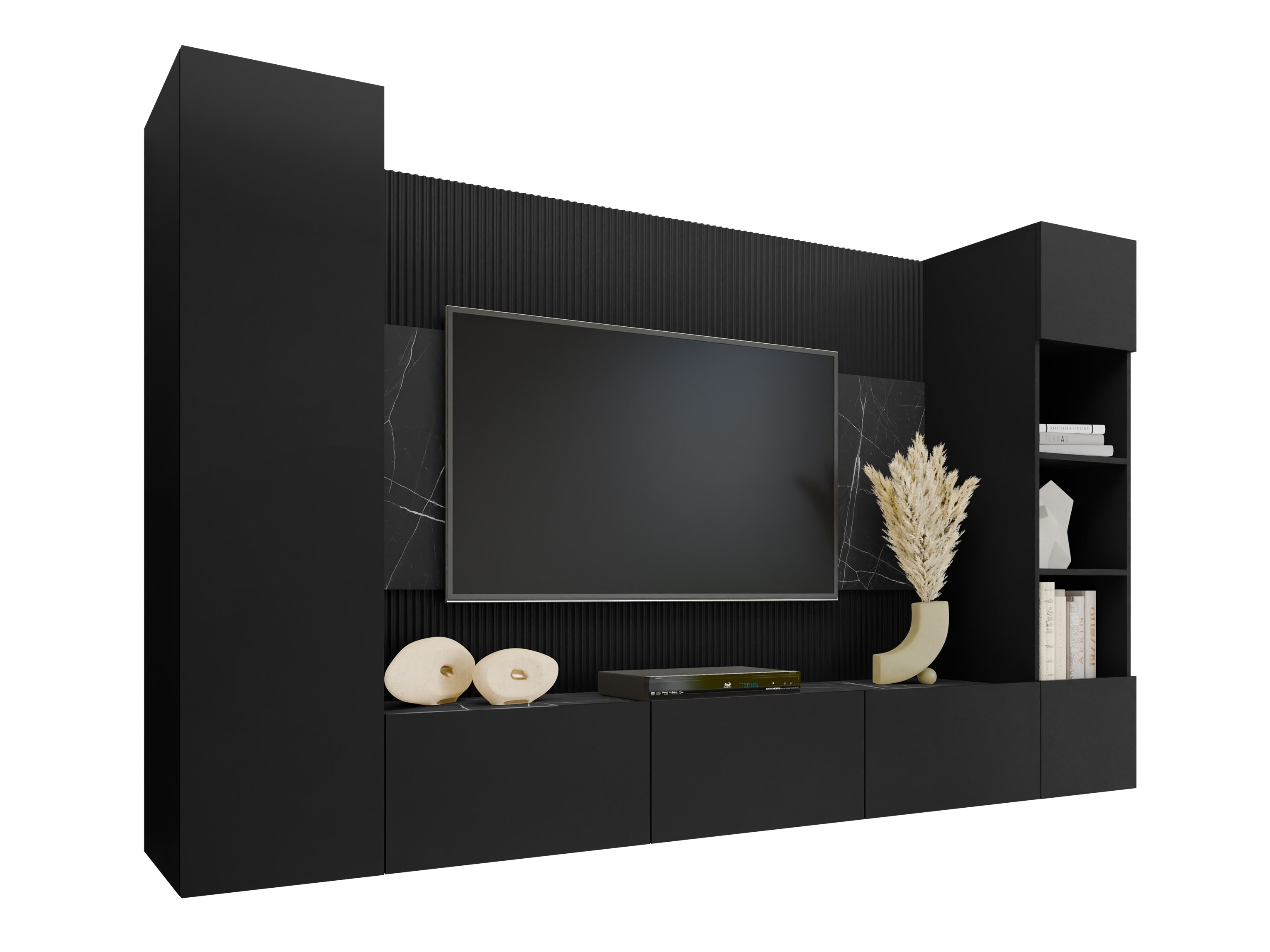 Stofusett Comfivo Salix IV (Svartur + Svartur marmari)