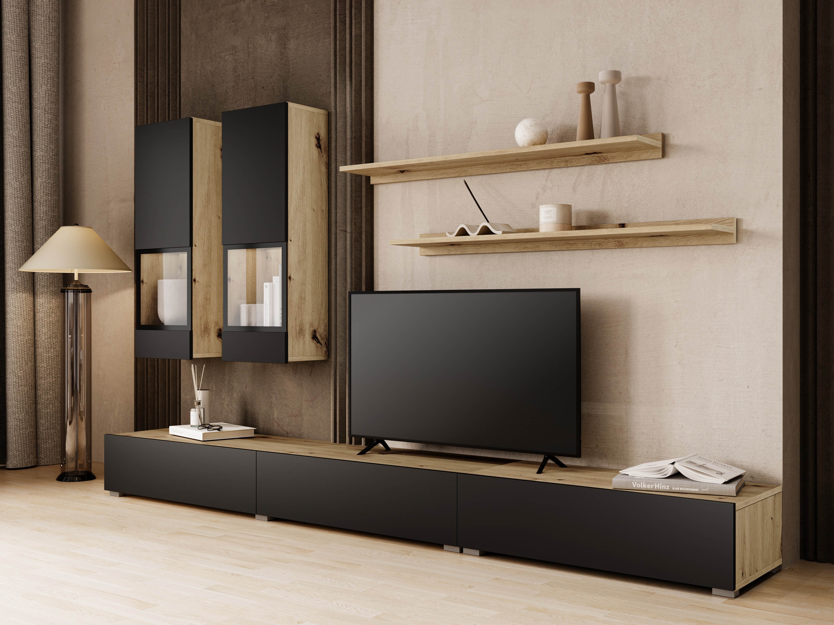 Stofusett Serodeu 100 (Artisan-eik + Matt svart)