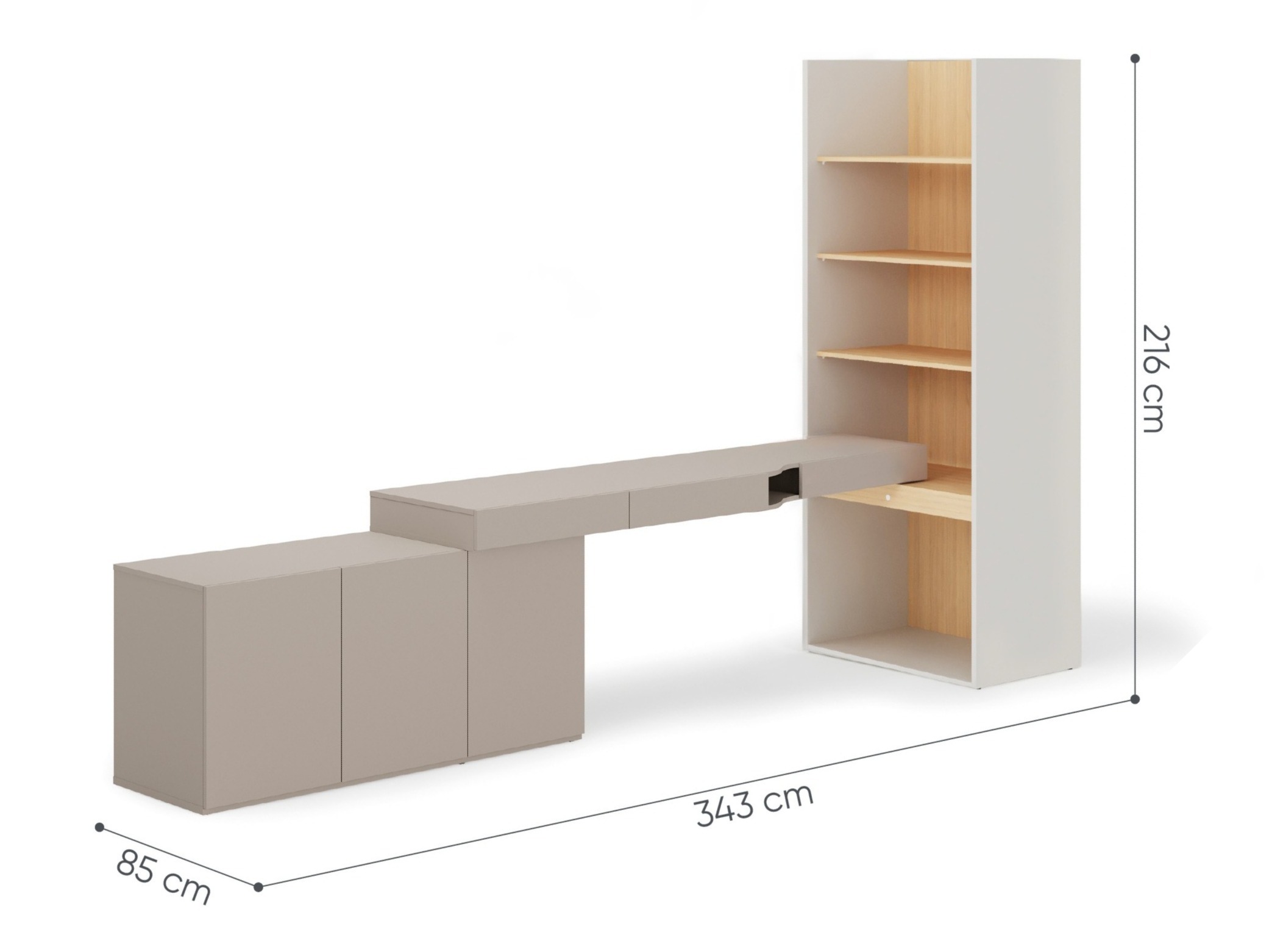 Heimaskrifstofusett Evareve 118 (Grár + Eik)