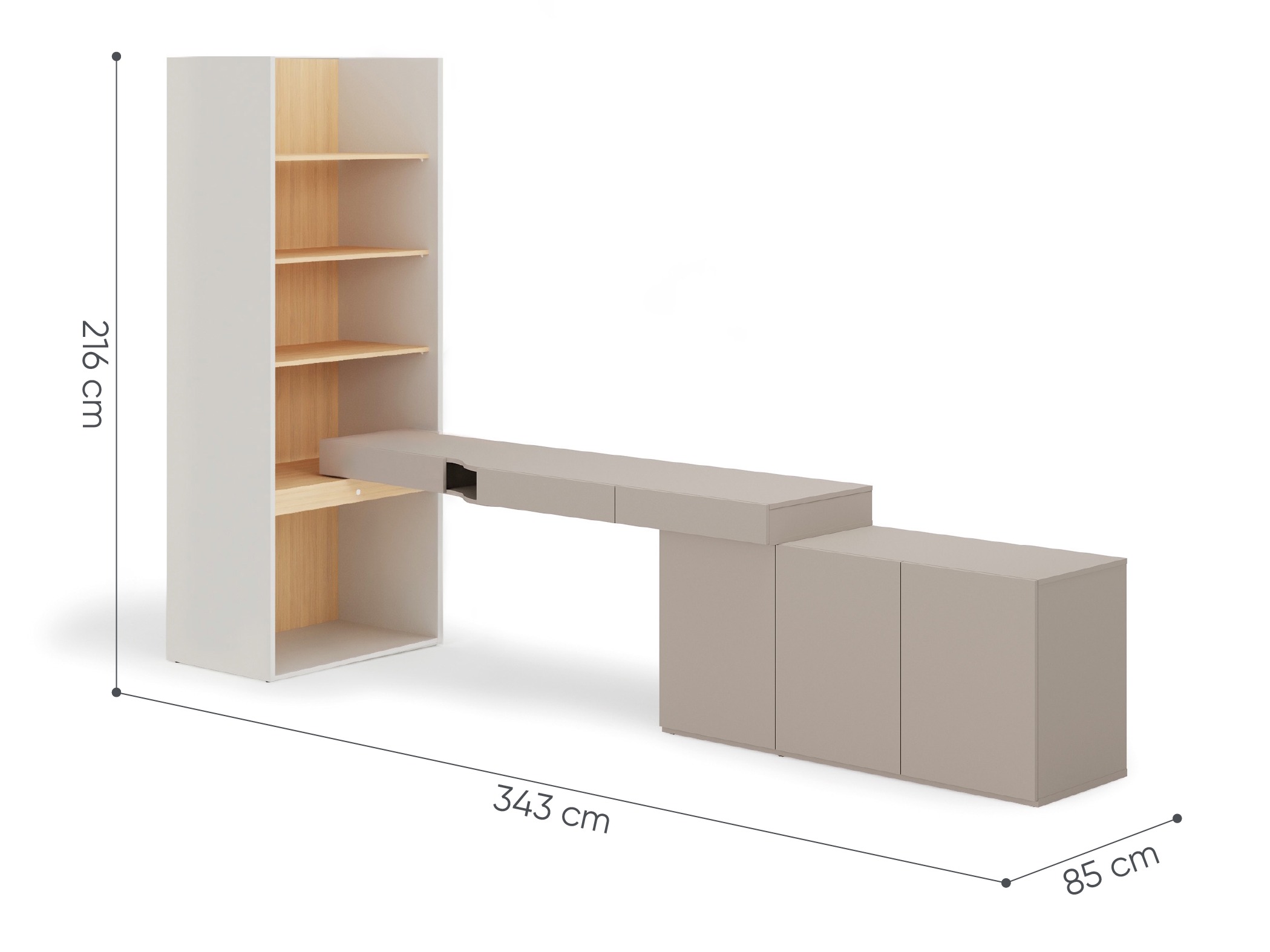 Heimaskrifstofusett Evareve 118 (Grár + Eik)