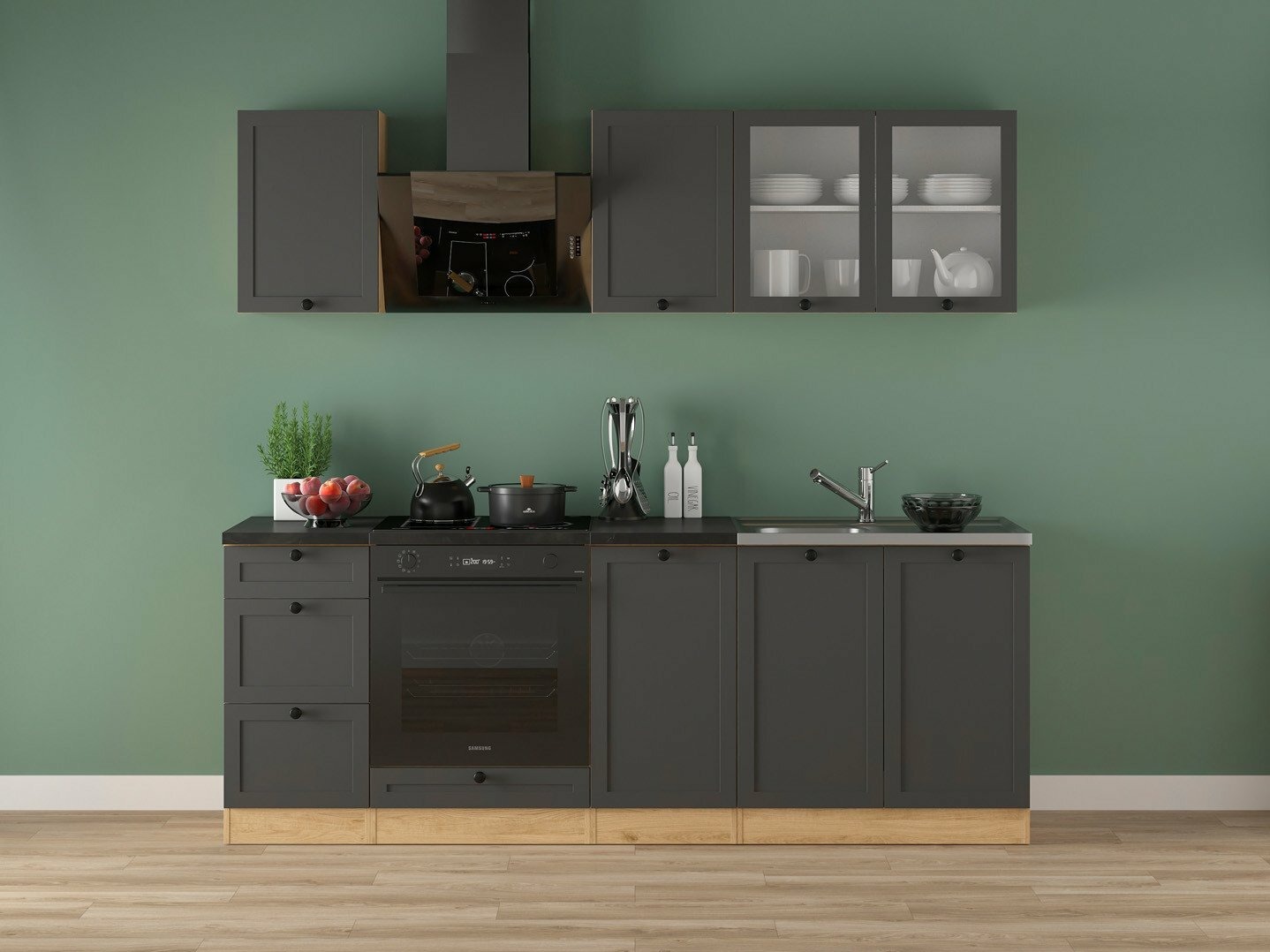 Eldhúsinnrétting úr einingum Classic Grey Oak 117