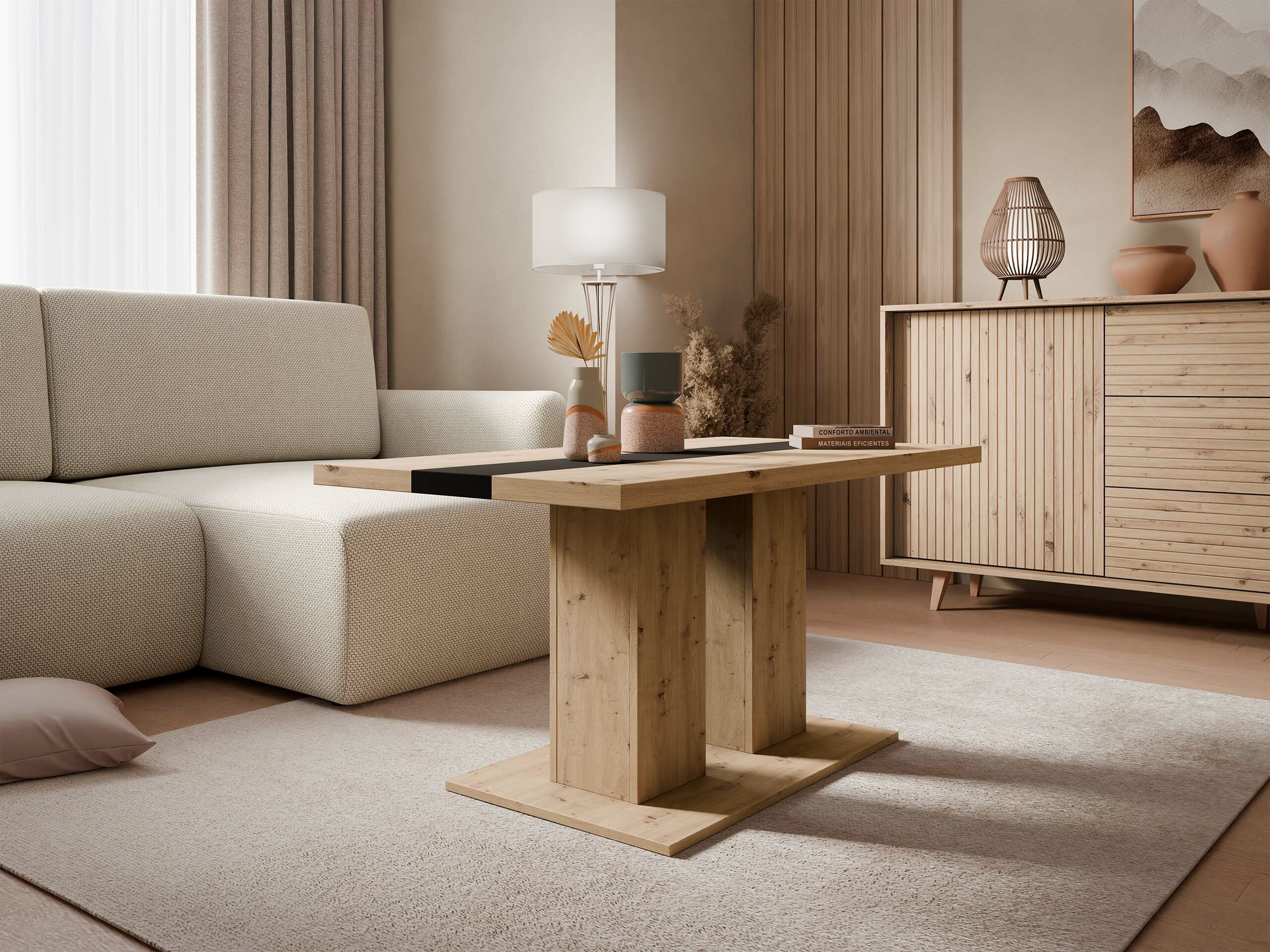 Sófaborð Tucson 147 (Artisan-eik + Svartur)