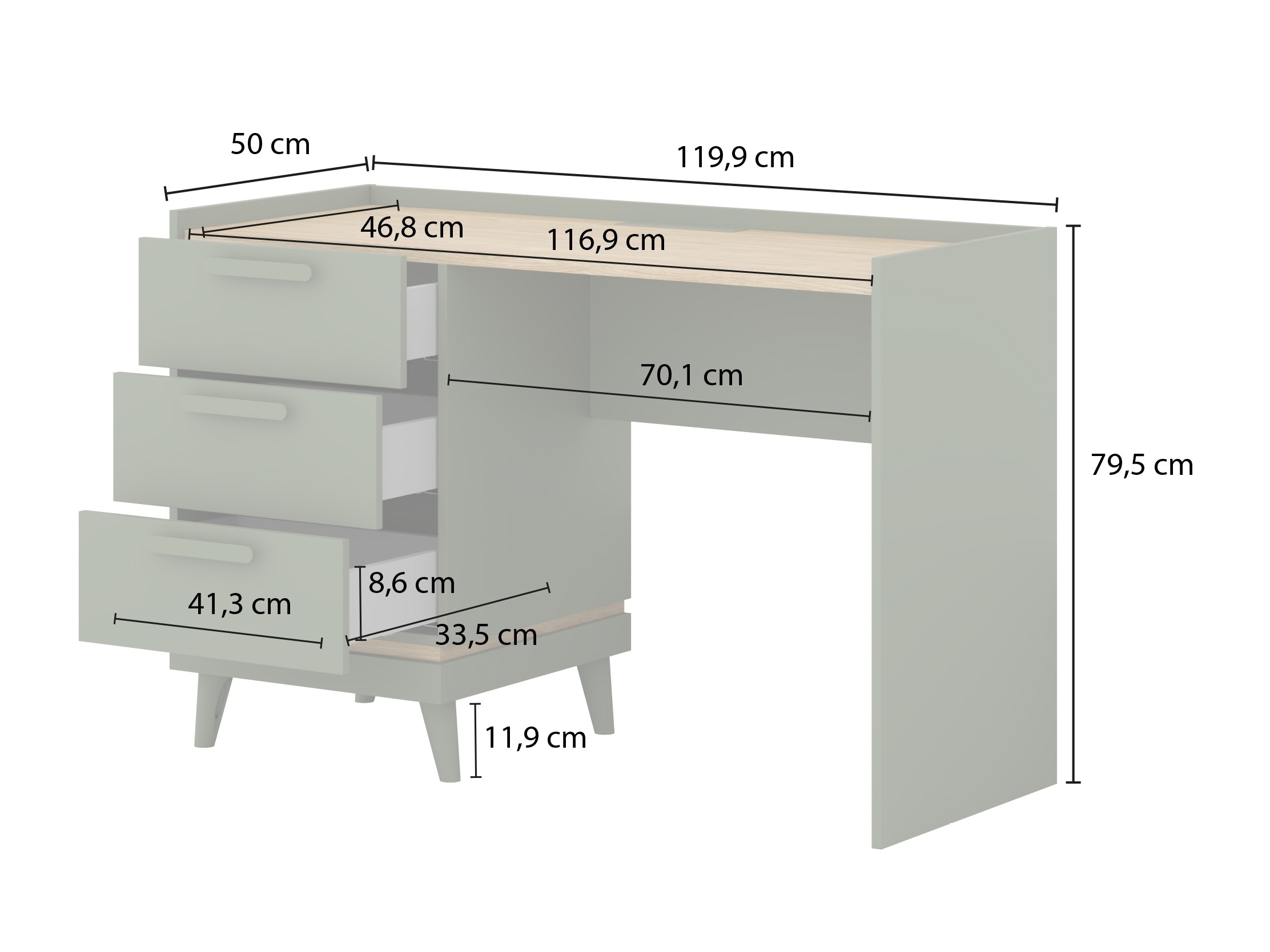 Skrifborð Fertalu 103 (Grænn + Eik)