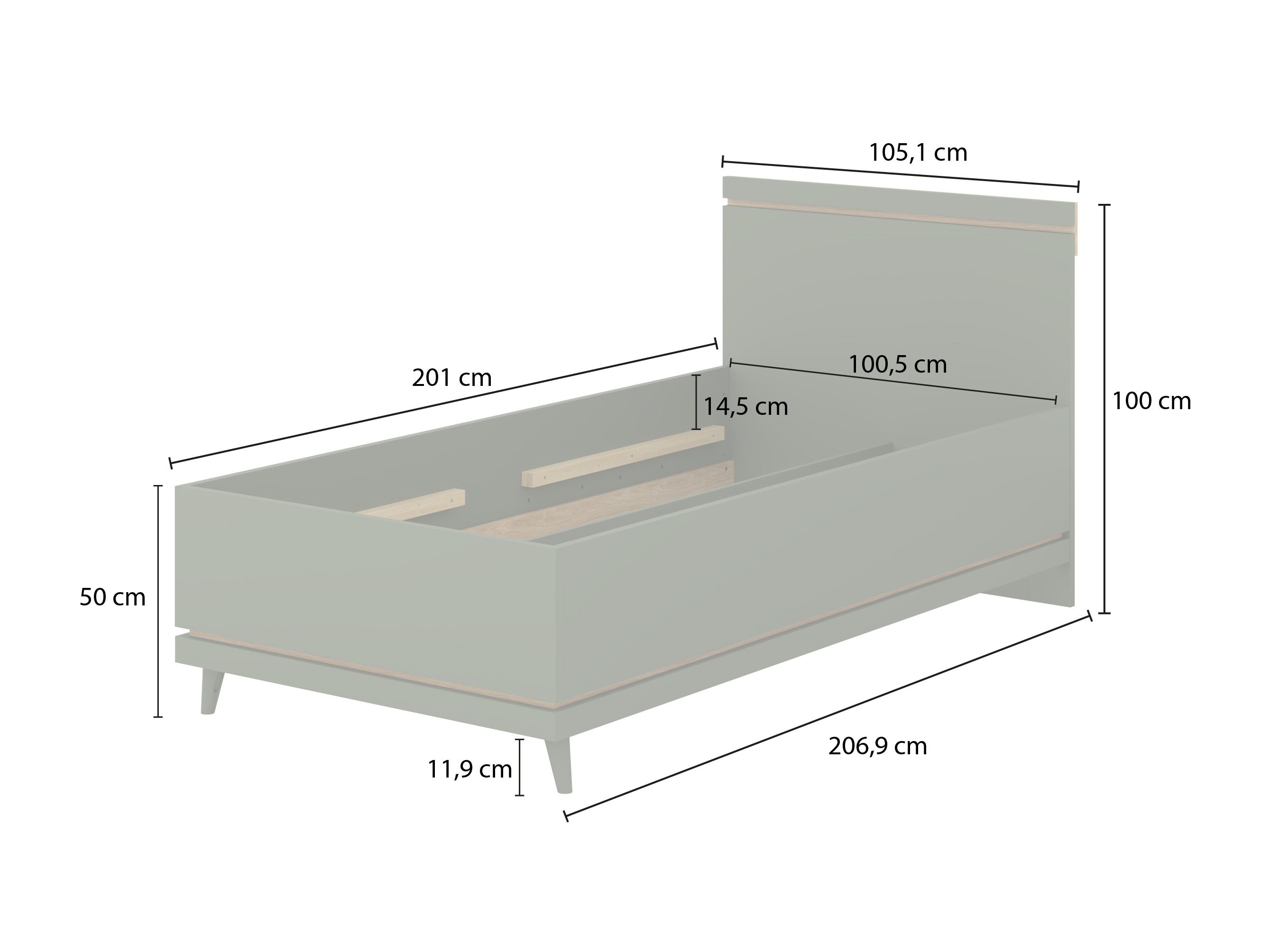 Rúm Fertalu 107 (Grænn + Eik)