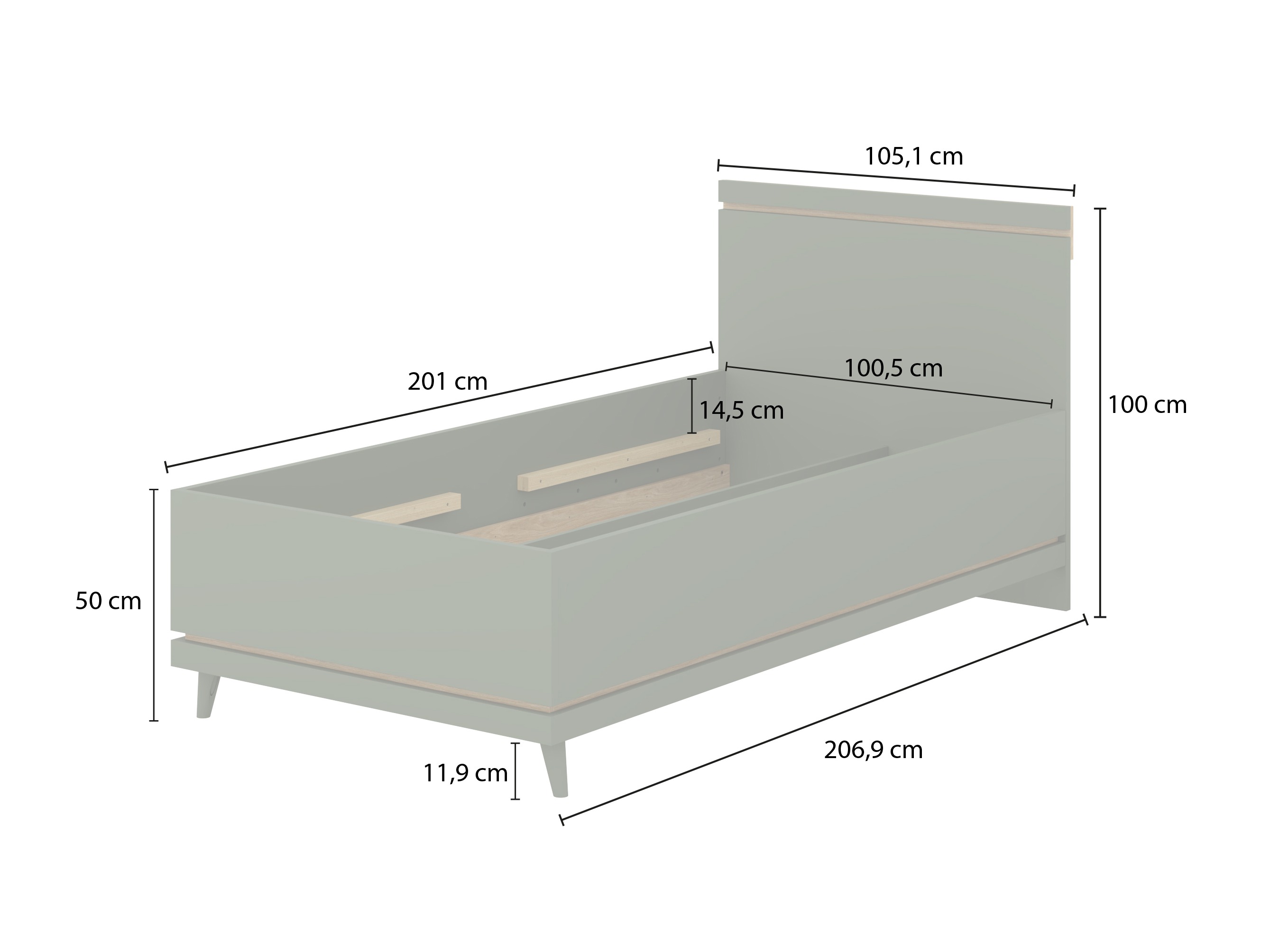 Rúm Fertalu 107 (Grænn + Eik)