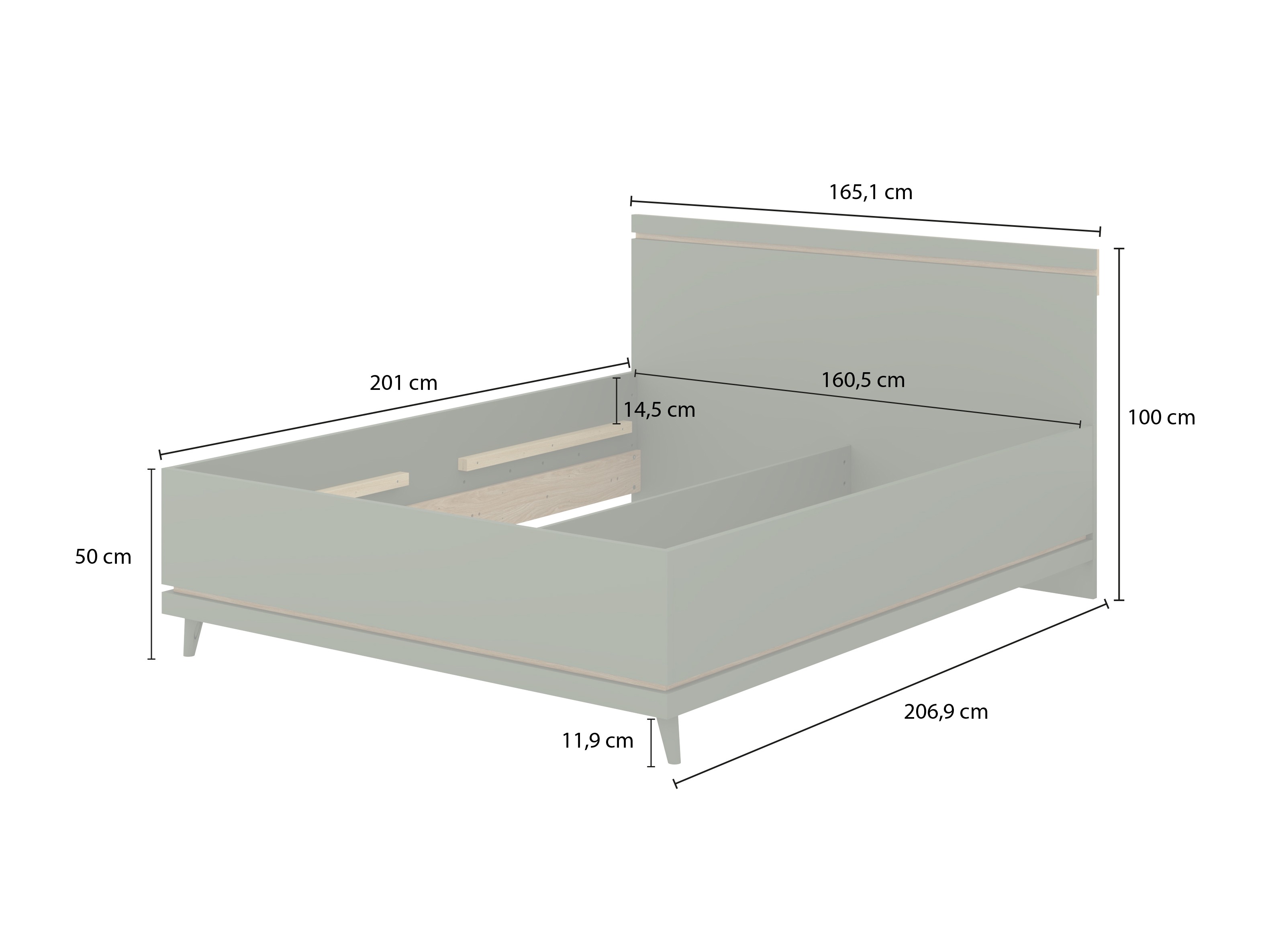 Rúm Fertalu 107 (Grænn + Eik)