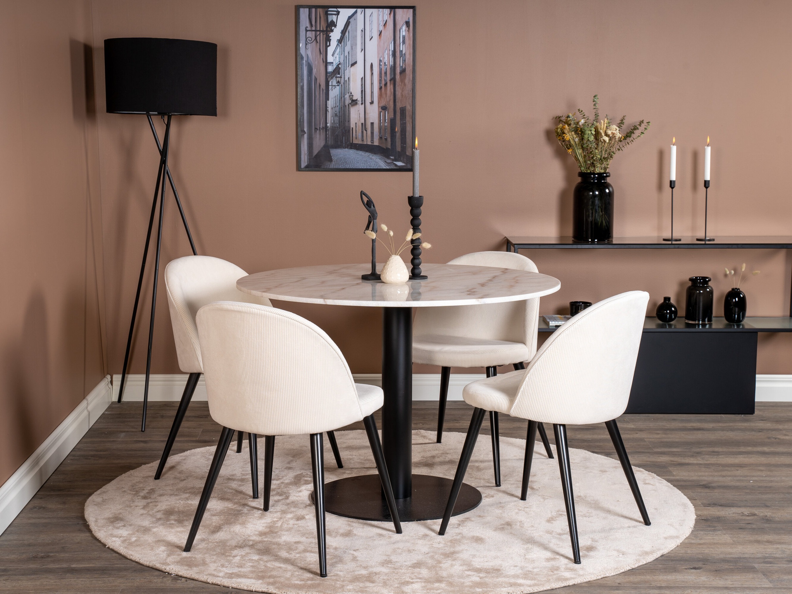 Borðstofusett Dallas 1297 (Beige + Svartur)