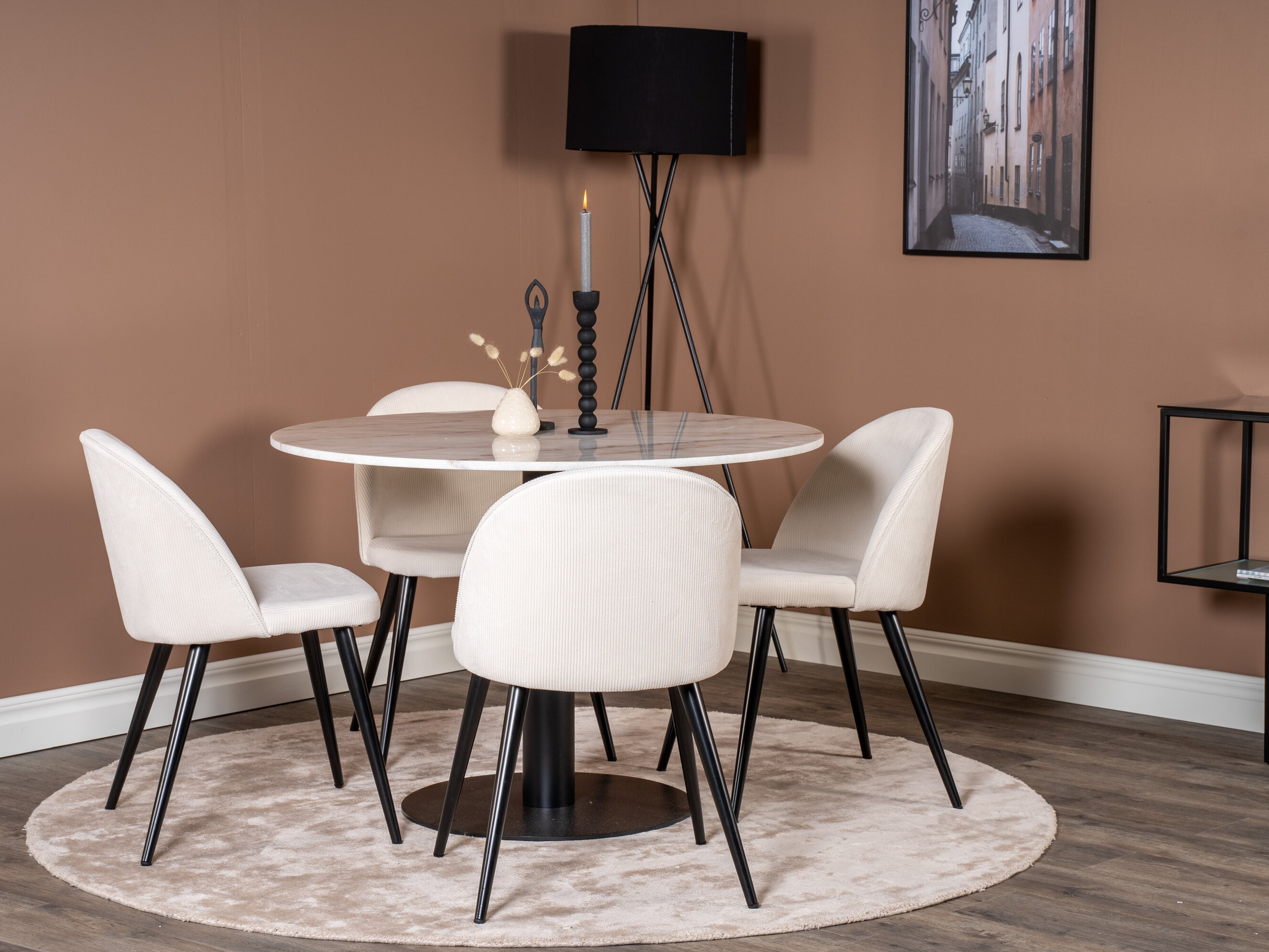 Borðstofusett Dallas 1297 (Beige + Svartur)