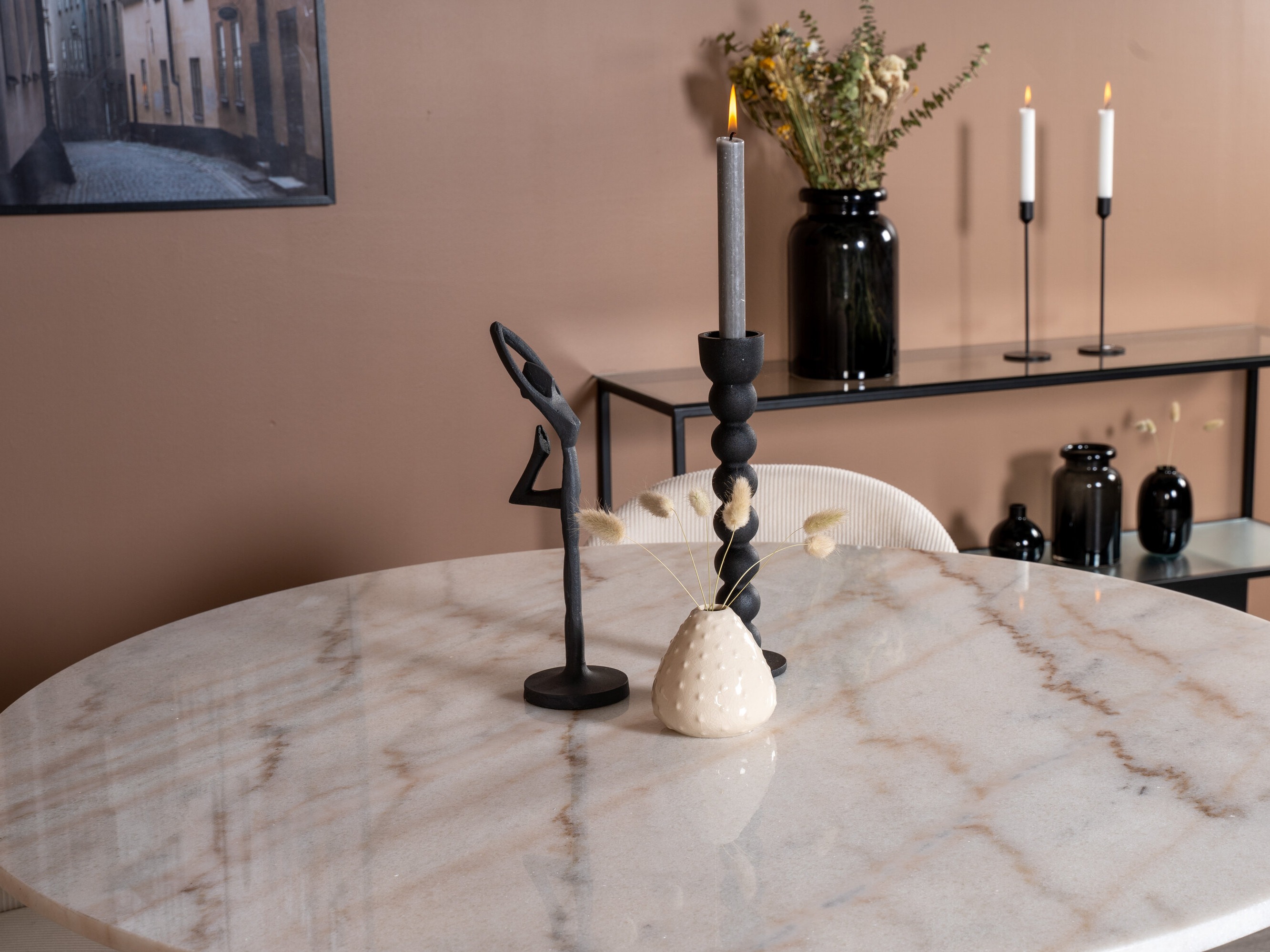 Borðstofusett Dallas 1297 (Beige + Svartur)