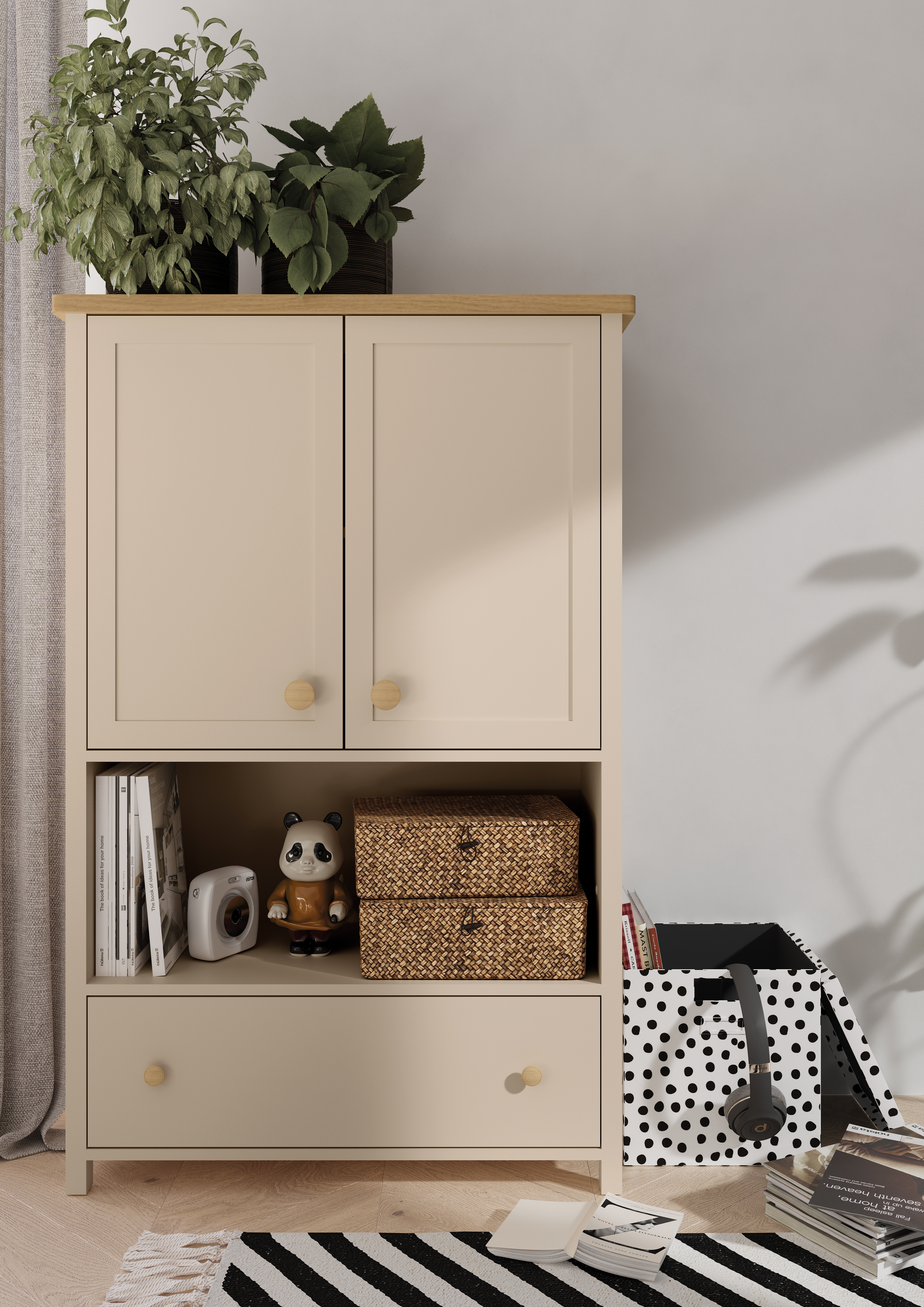 Kommóða Romelbo 144 (Beige + Eik)