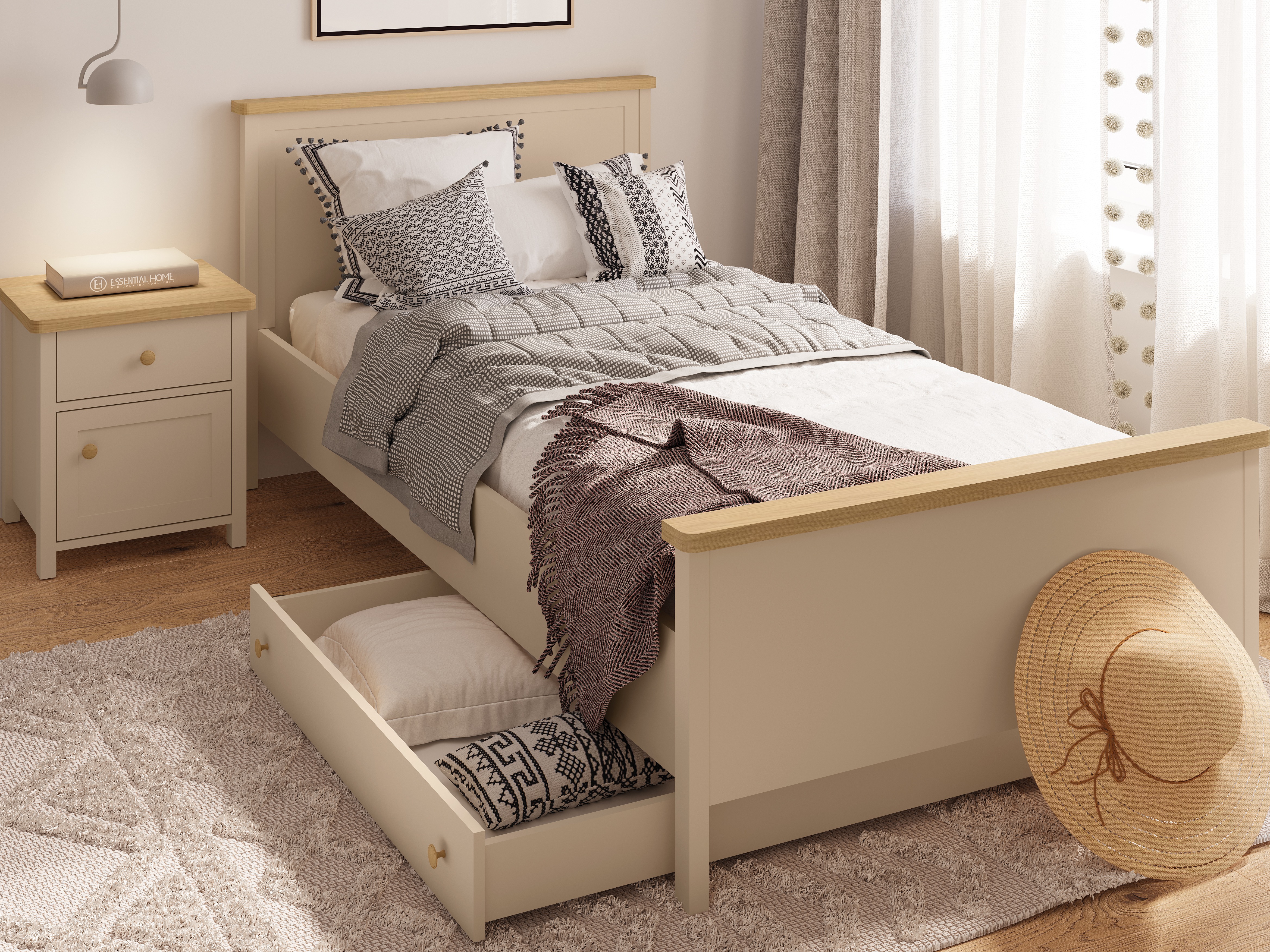 Náttborð Romelbo 138 (Beige + Eik)