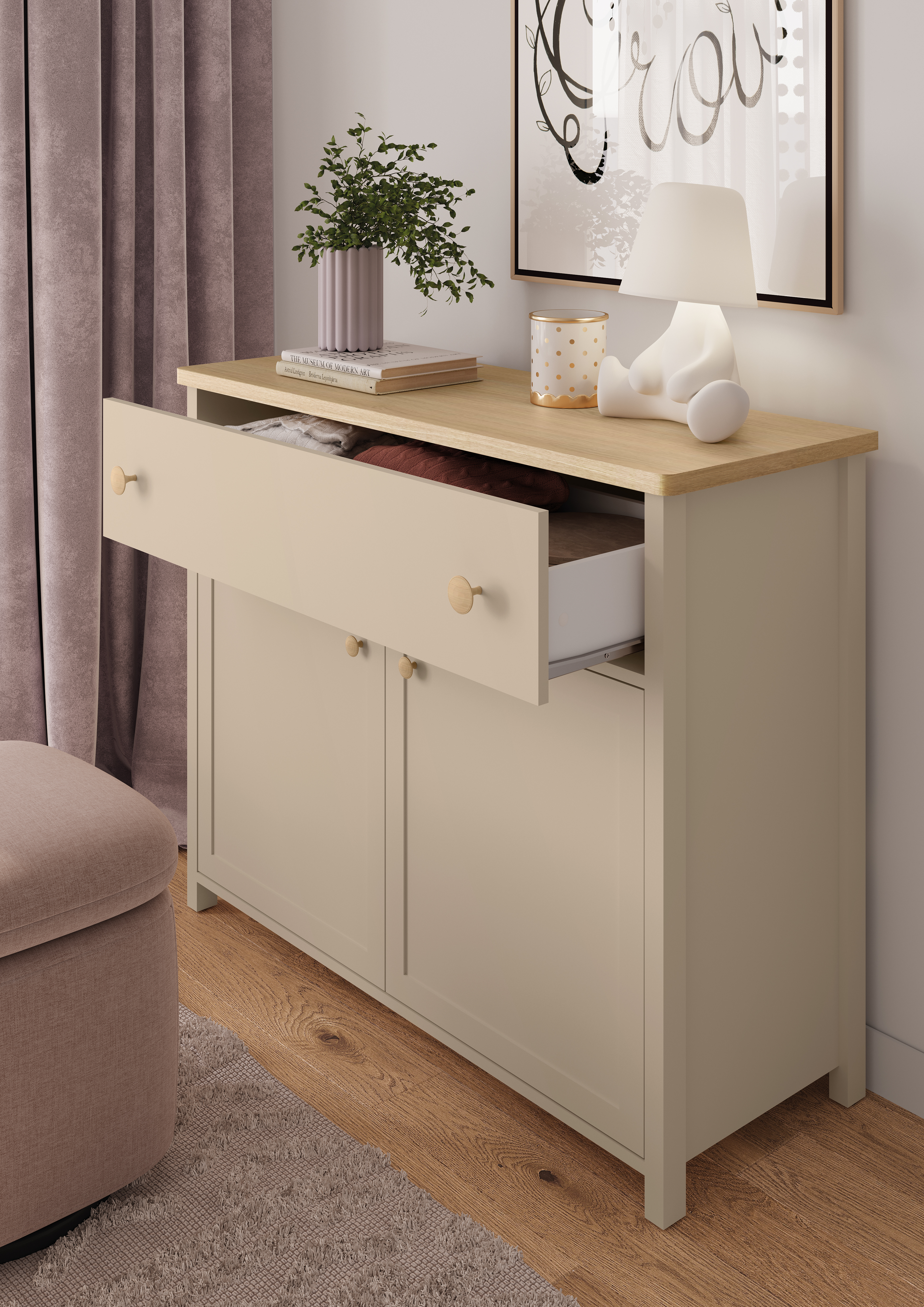 Kommóða Romelbo 150 (Beige + Eik)