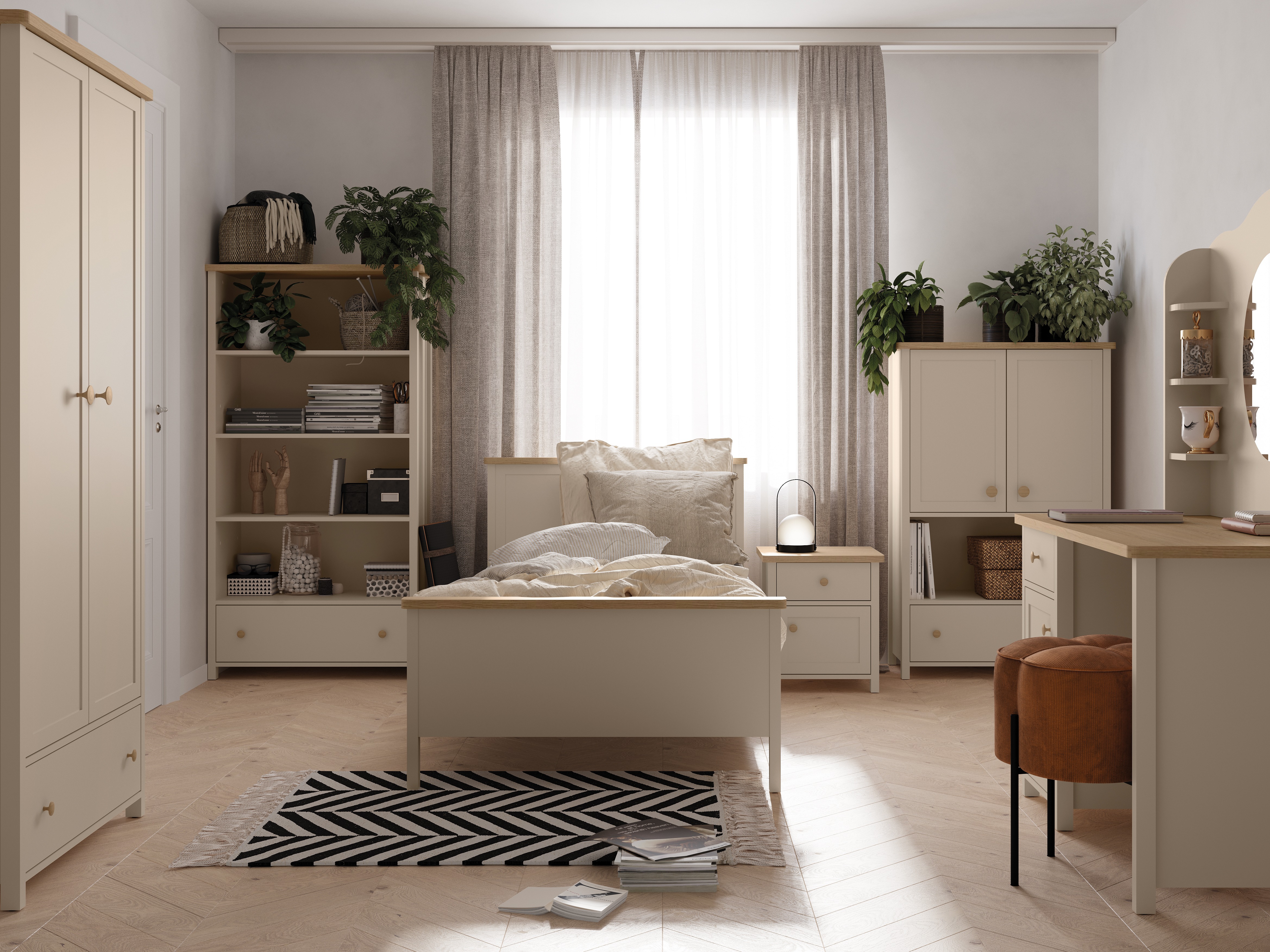 Rúm Romelbo 148 (Beige + Eik)