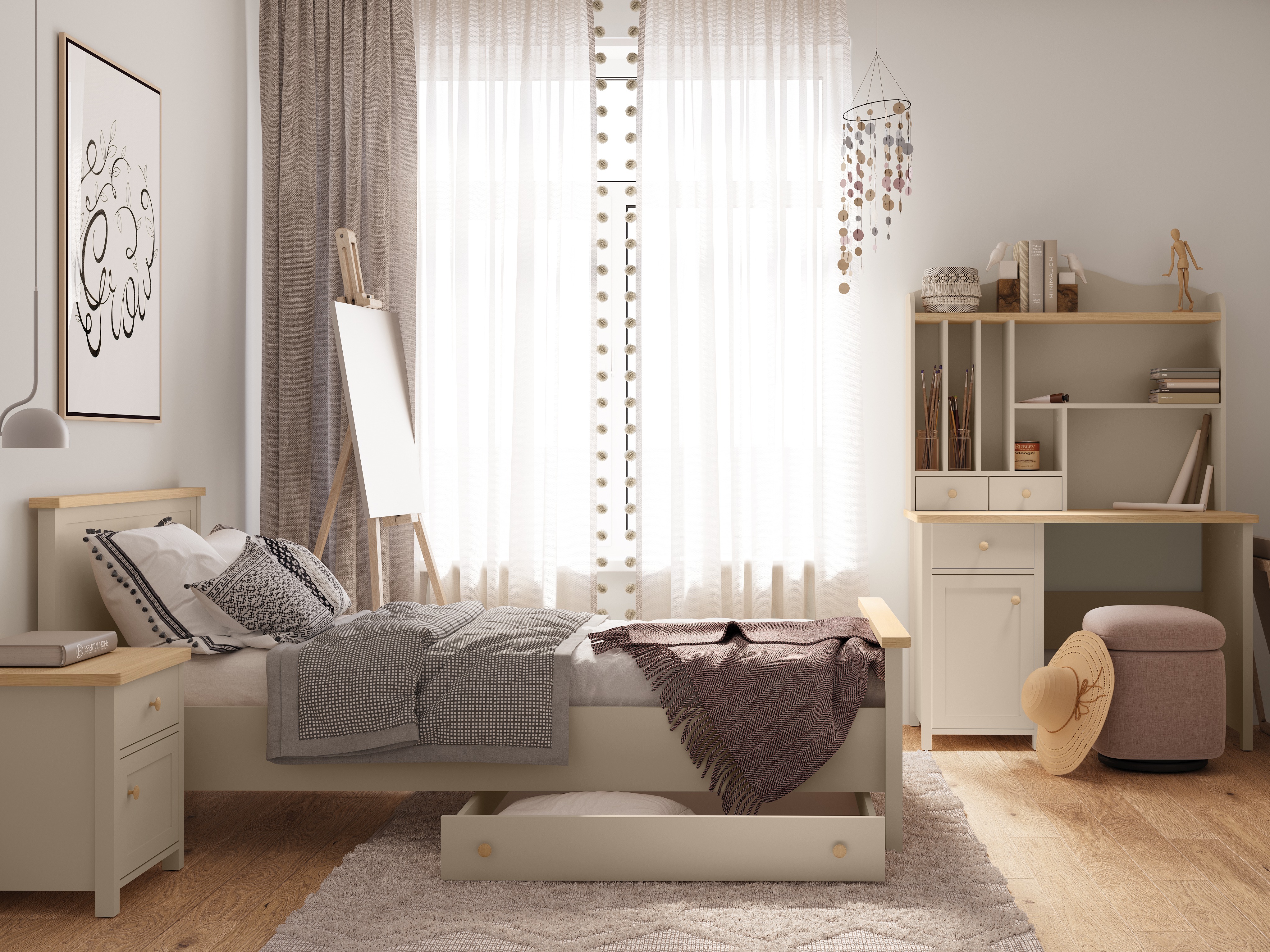 Rúm Romelbo 148 (Beige + Eik)