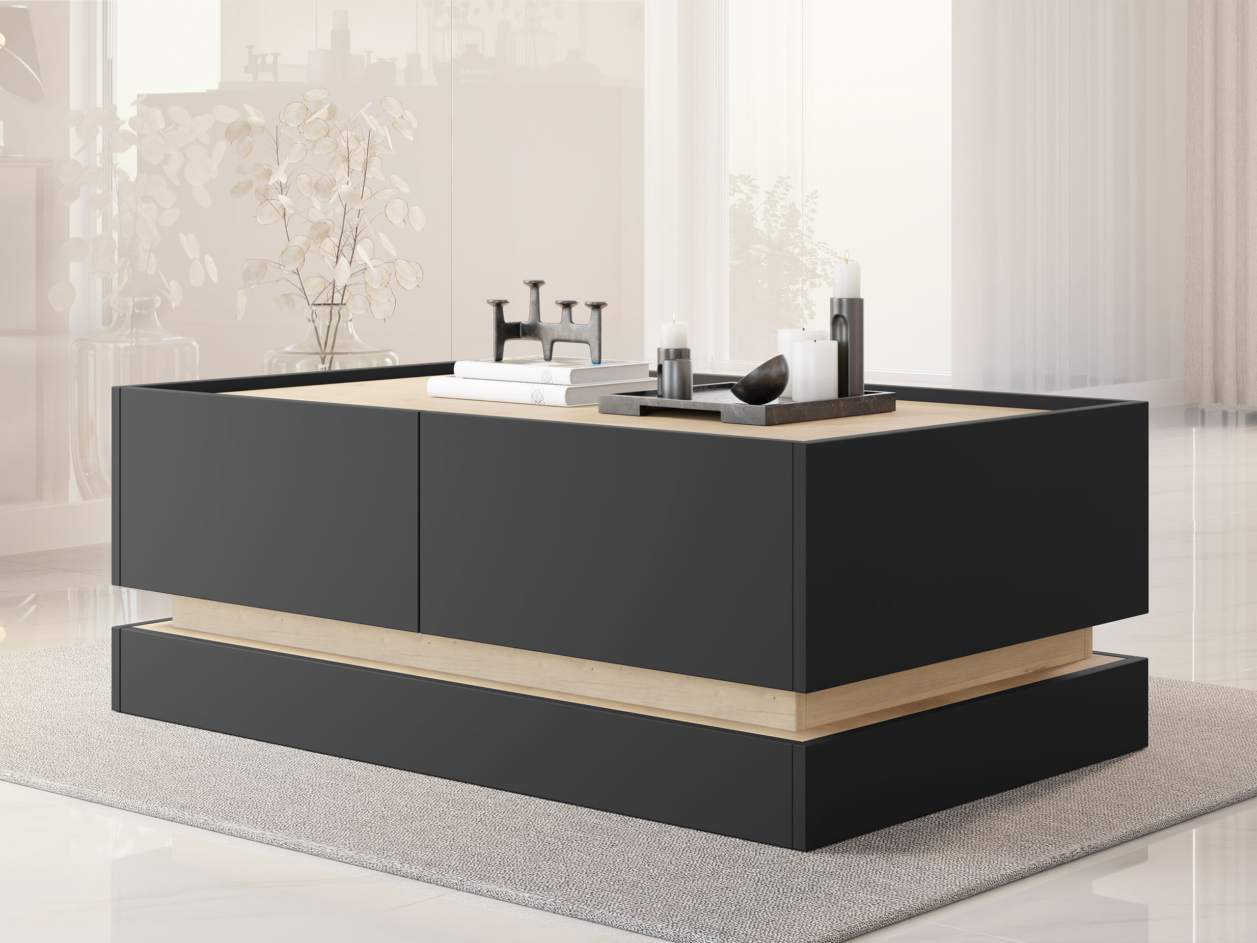 Sófaborð Comfivo Tilia (Svartur + Eik)