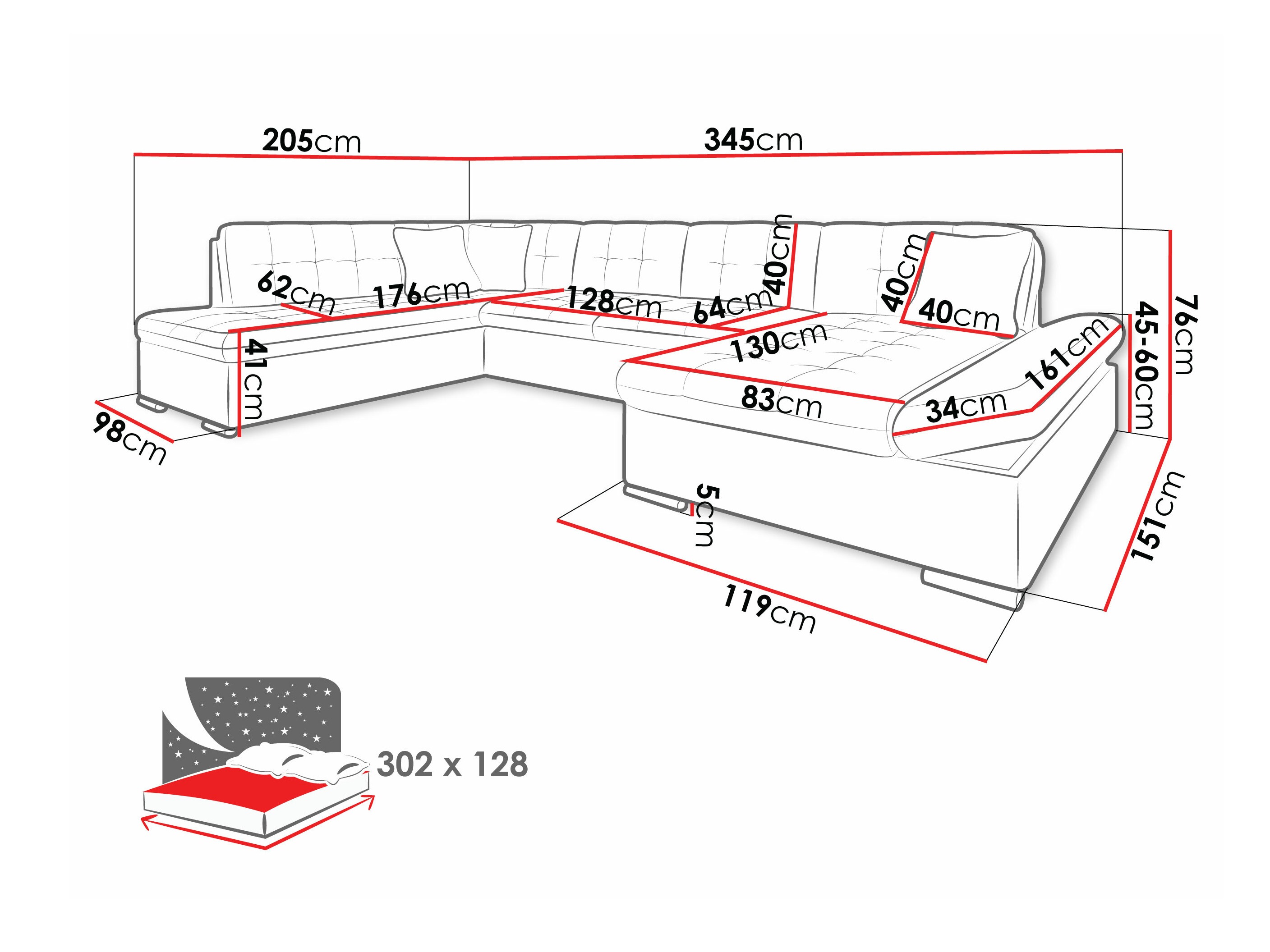 Horn­sófi Comfivo Tilia (Soft 011 + Lux 06 + Lux 05)