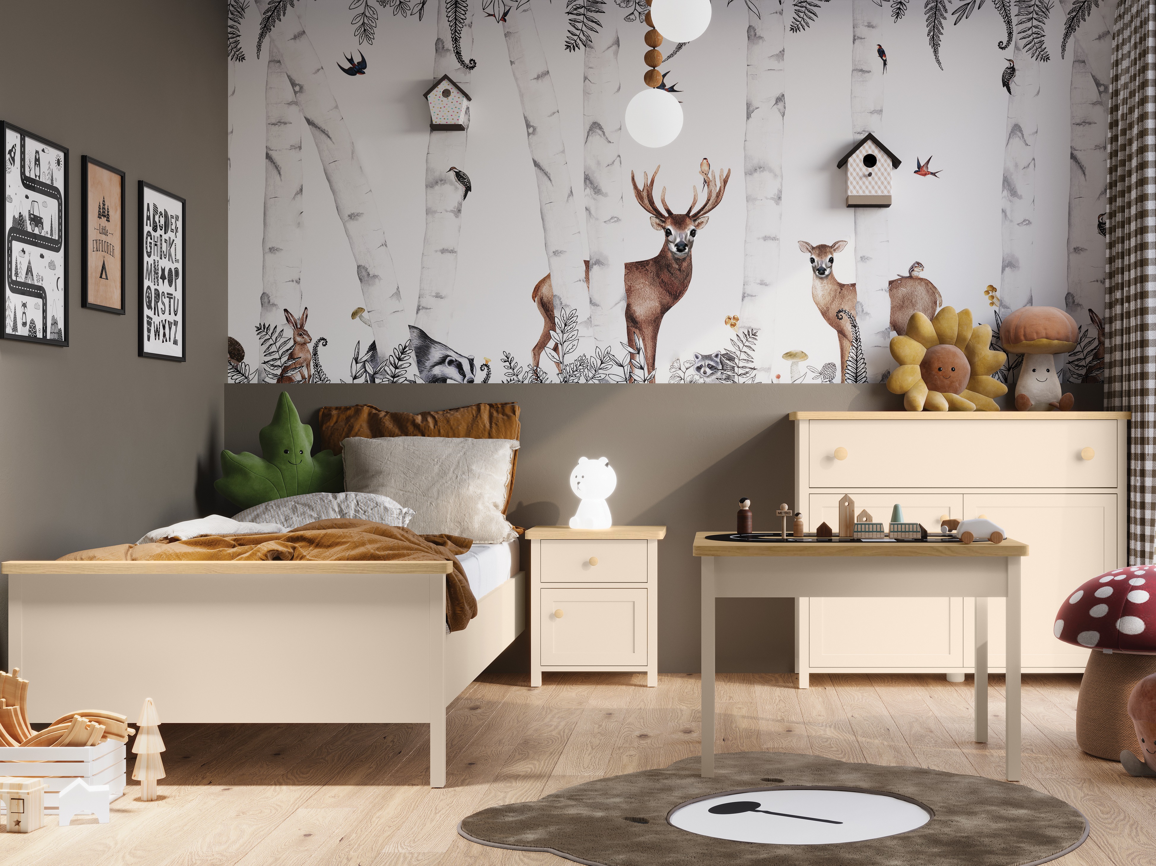 Rúm Romelbo 148 (Beige + Eik)